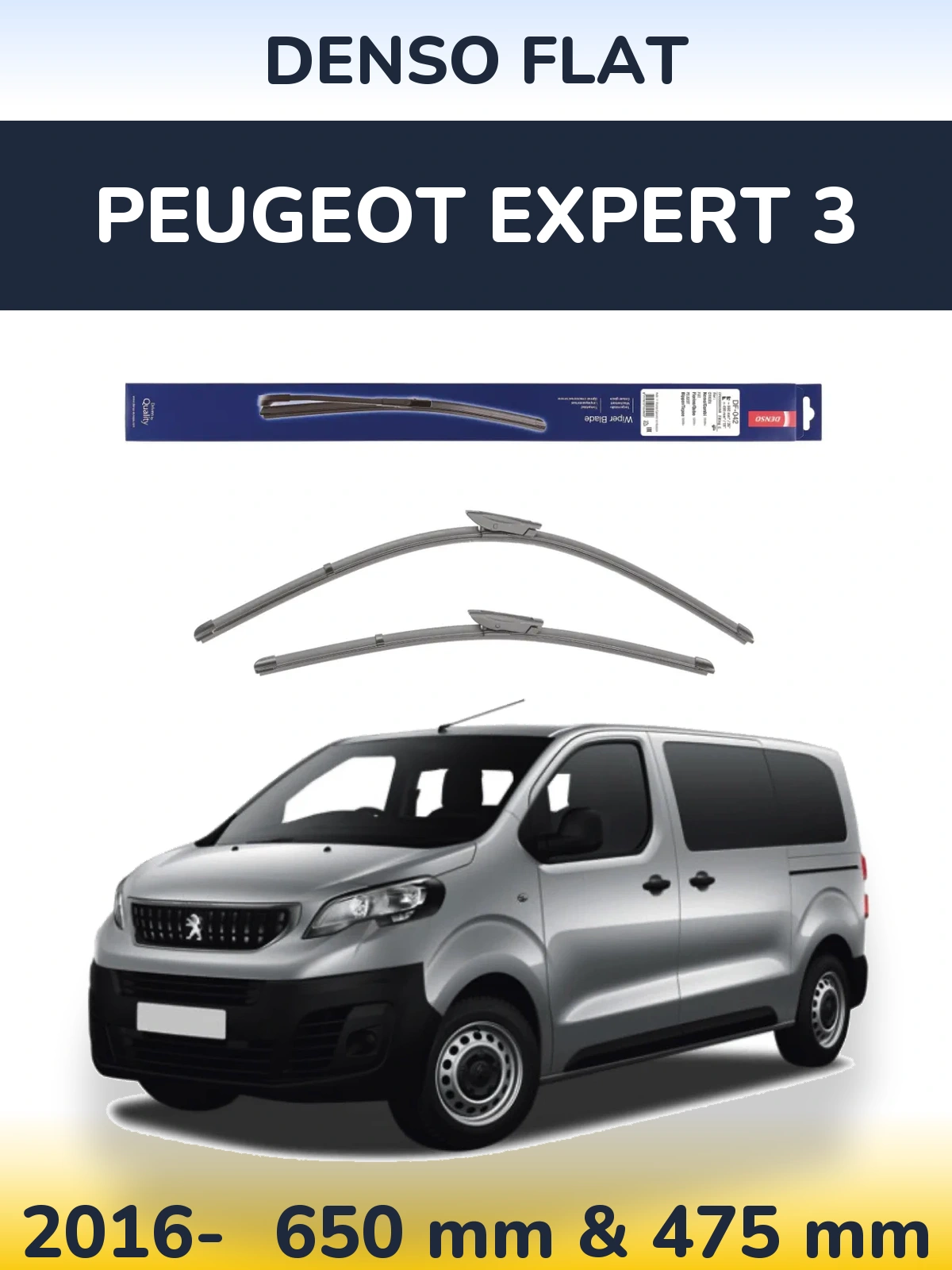 Комплект передних дворников Denso Flat 650 & 450 мм для Peugeot Expert 3 2016-2026
