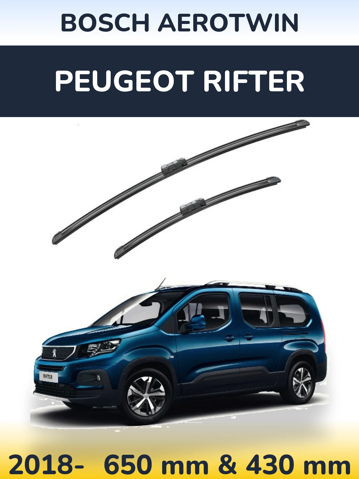 Комплект передних дворников BOSCH AeroTwin 650 & 430 мм для Peugeot Rifter 2018-2026