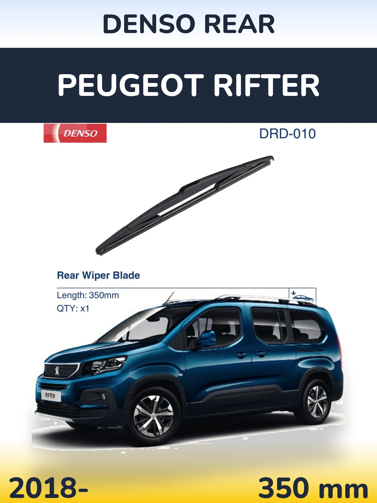 Rear wiper blade Denso Rear 350 mm for Peugeot Rifter 2018-2026