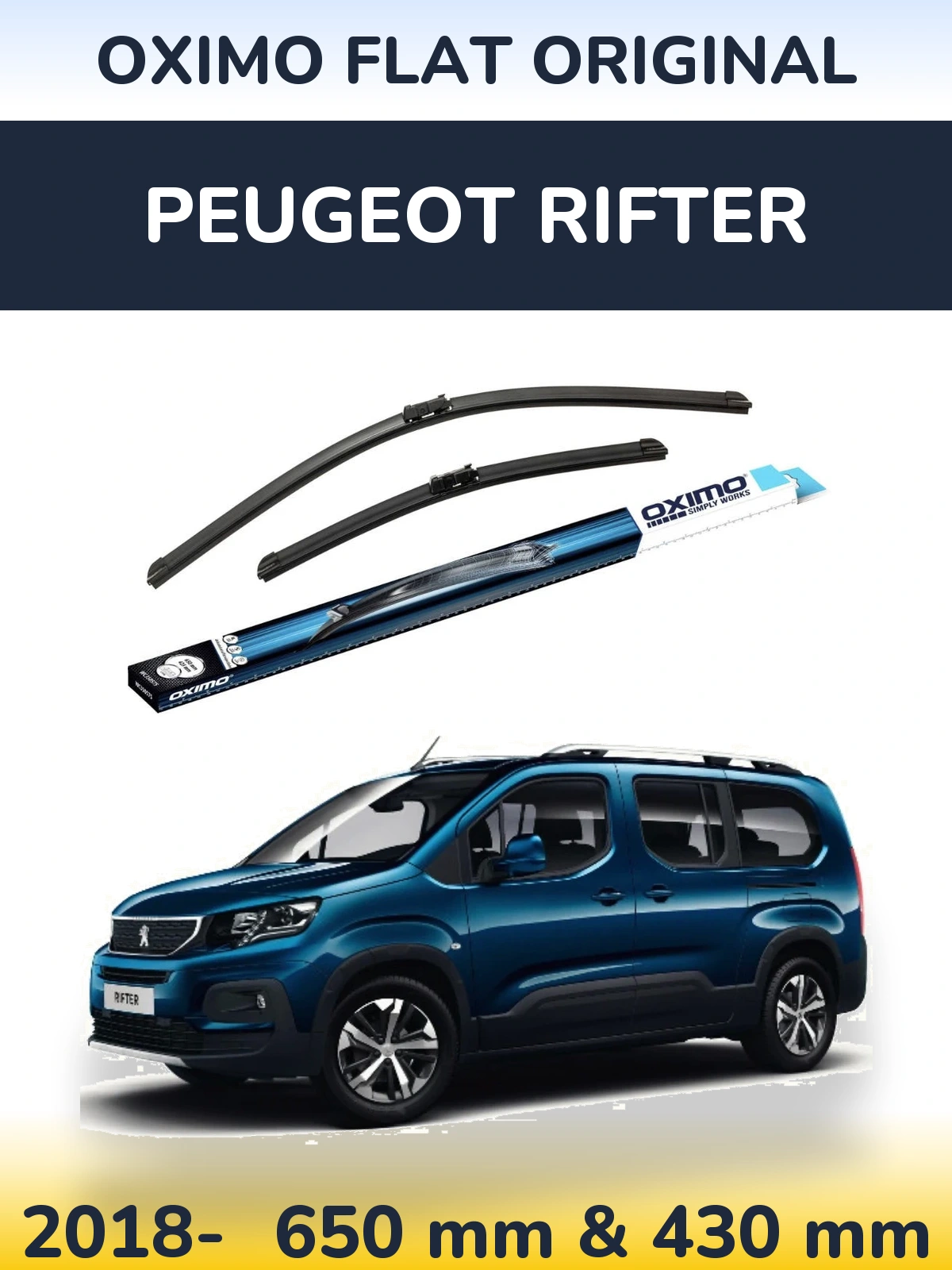 Комплект передніх щіток Oximo Flat Original 650 & 430 мм для Peugeot Rifter 2018-2026