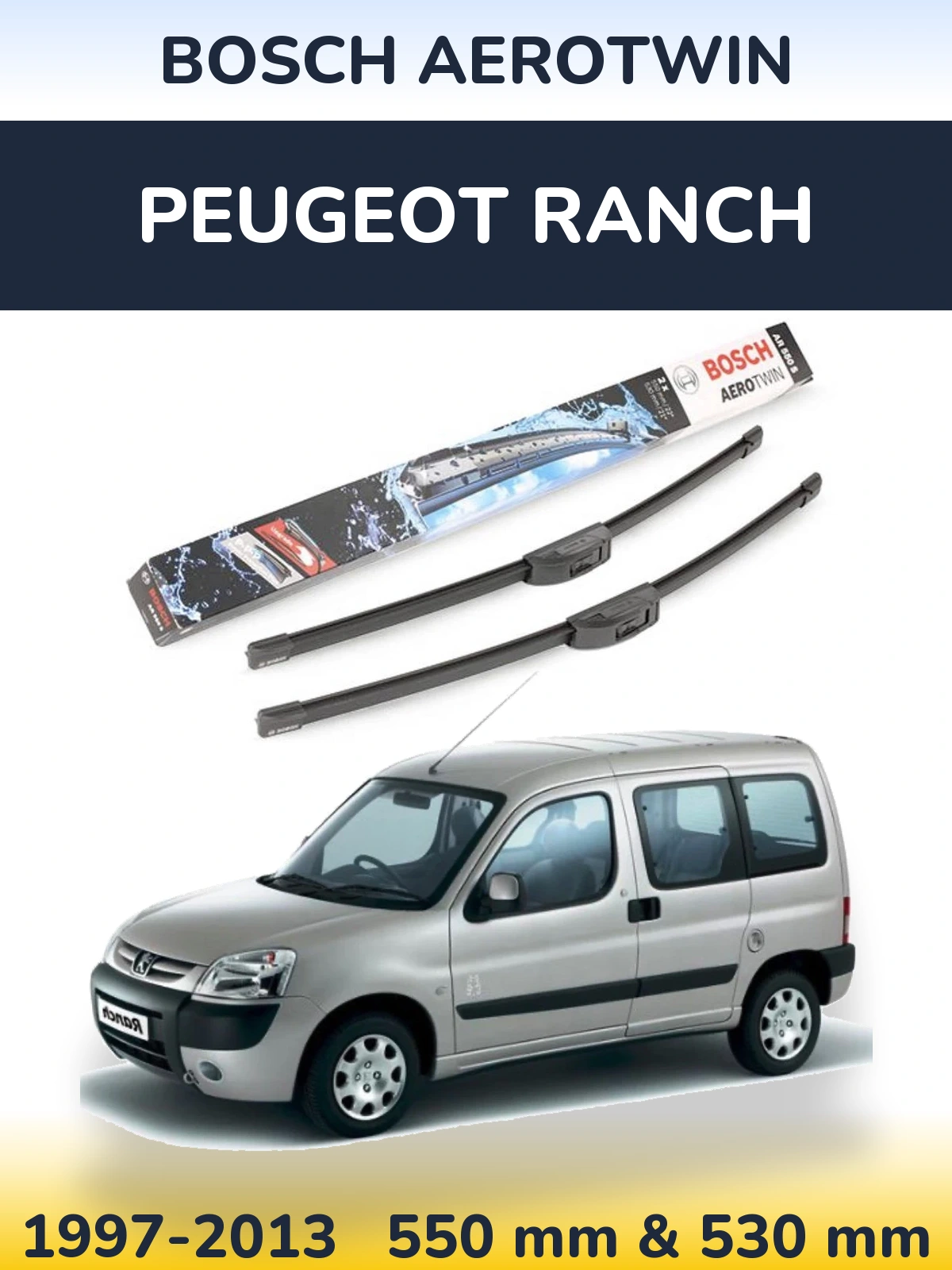 Komplet przednich wycieraczek BOSCH AeroTwin 550 & 530 mm do Peugeot Ranch 1997-2013