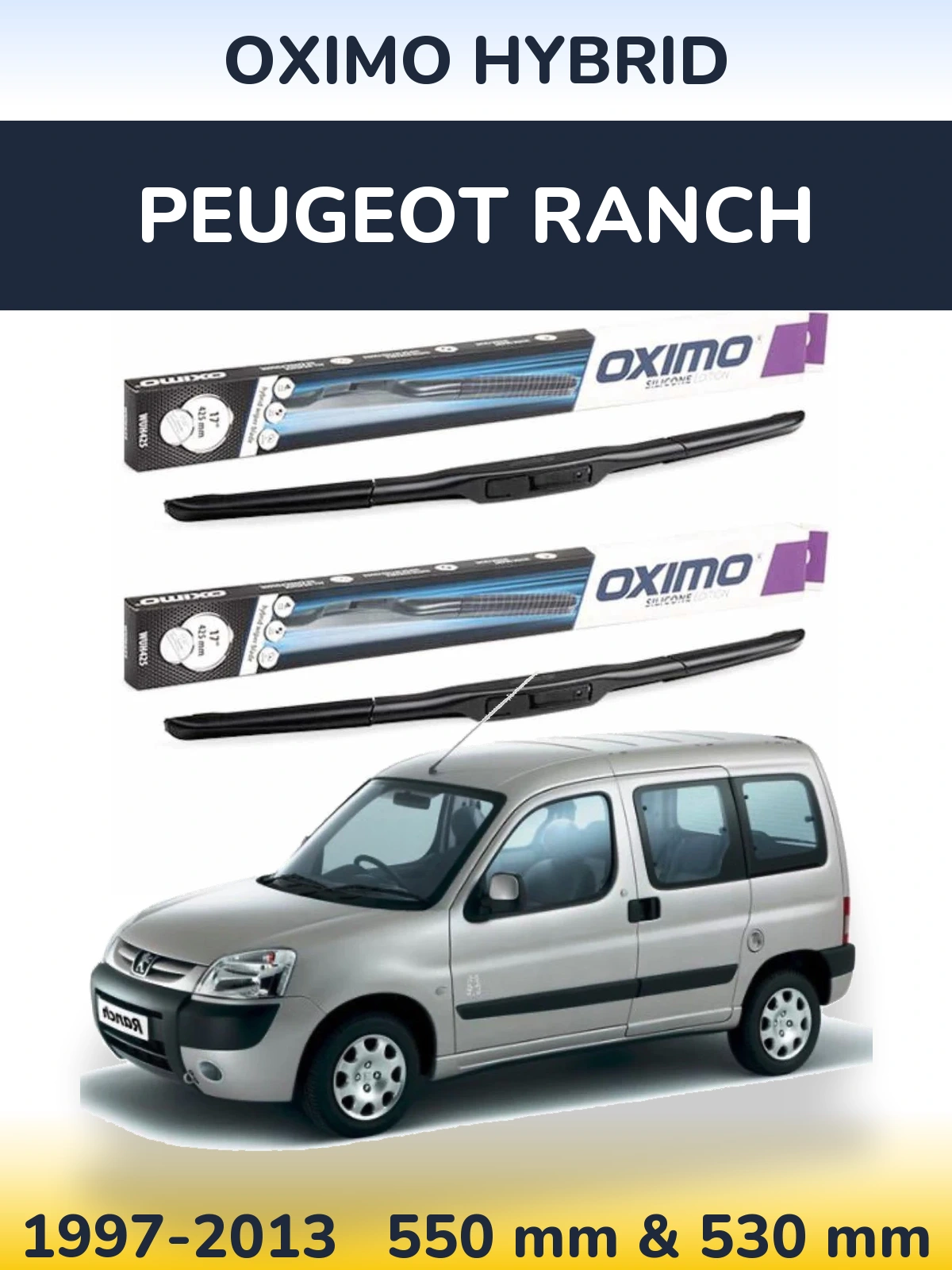 Komplet przednich wycieraczek Oximo Hybrid 550 & 530 mm do Peugeot Ranch 1997-2013