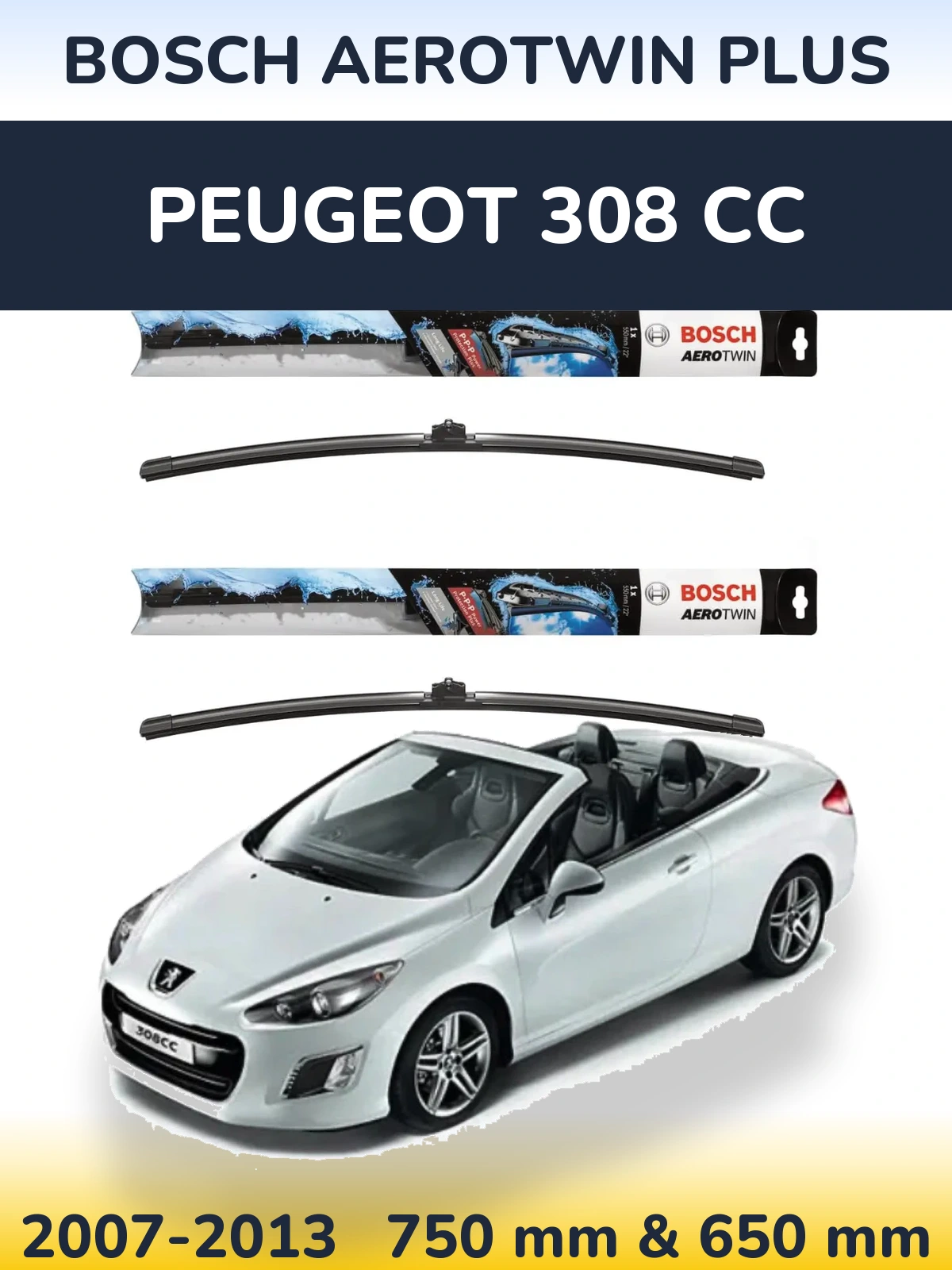 Комплект передніх щіток BOSCH AeroTwin Plus 750 & 650 мм для Peugeot 308 CC 2007-2013