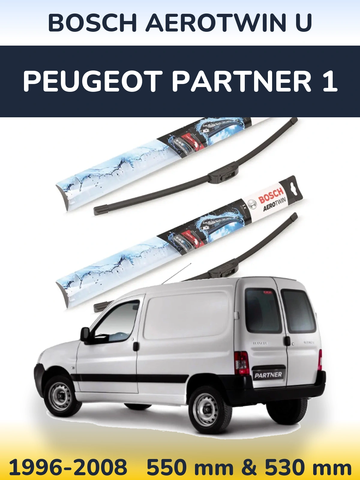 Komplet przednich wycieraczek BOSCH AeroTwin U 550 & 530 mm do Peugeot Partner 1 1996-2008
