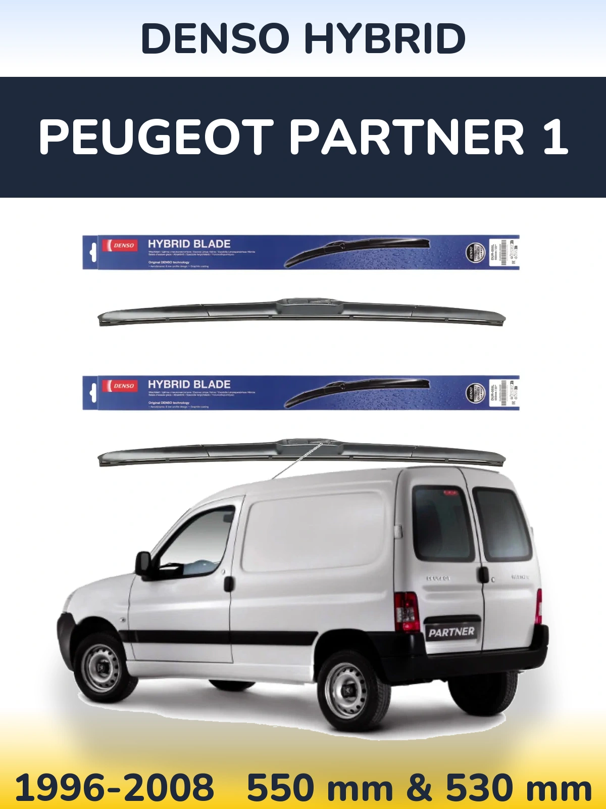 Комплект передних дворников Denso Hybrid 550 & 530 мм для Peugeot Partner 1 1996-2008