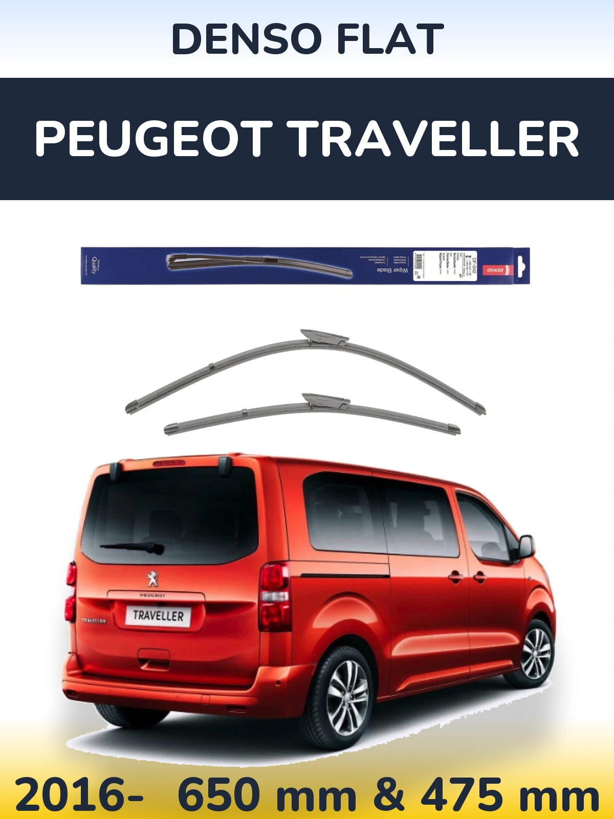 Комплект передних дворников Denso Flat 650 & 450 мм для Peugeot Traveller 2016-2026