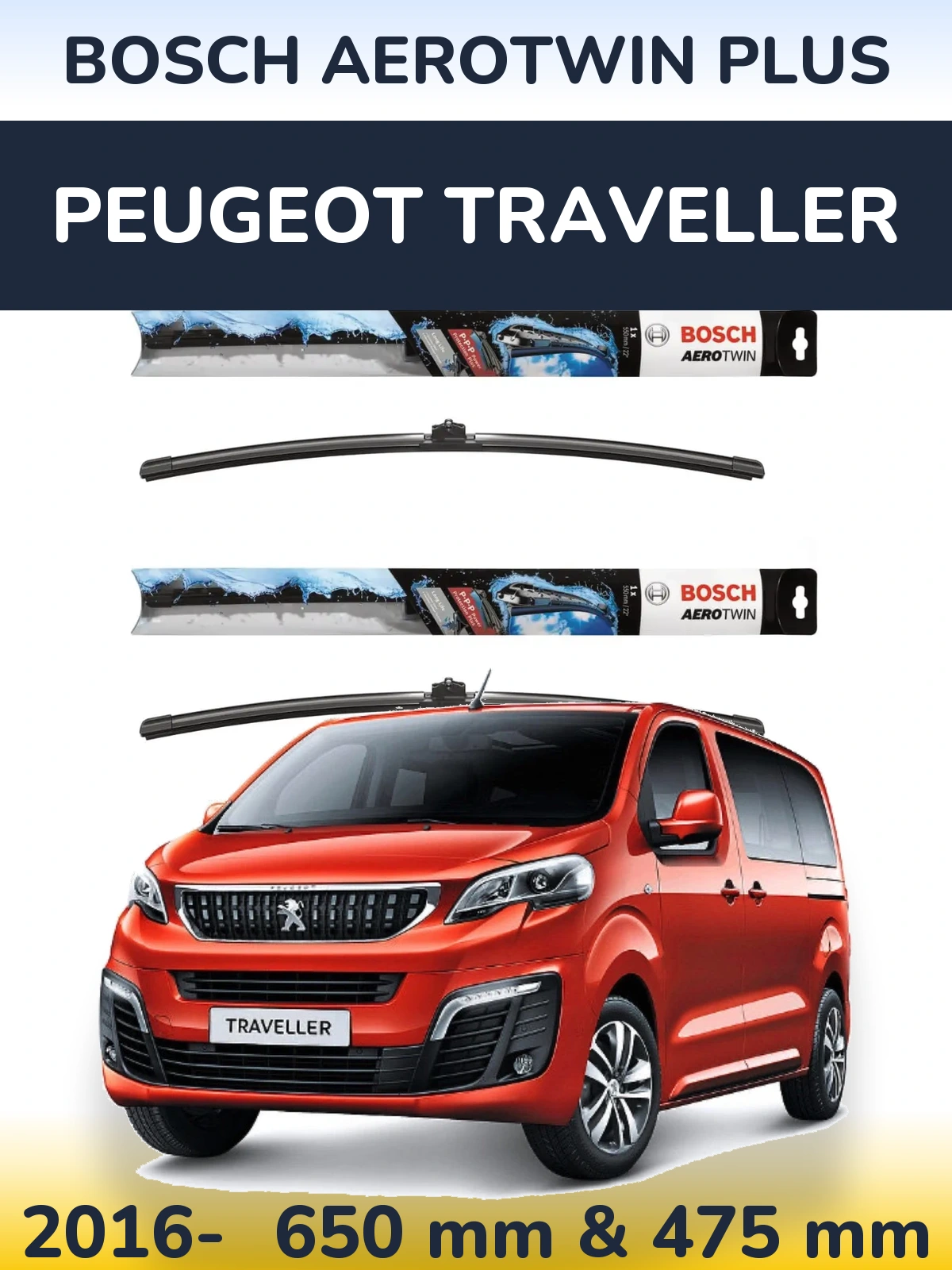 Komplet przednich wycieraczek BOSCH AeroTwin Plus 650 & 475 mm do Peugeot Traveller 2016-2026