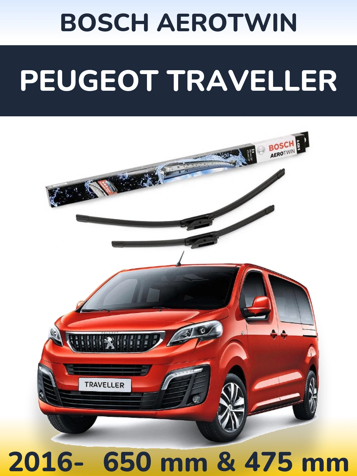 Komplet przednich wycieraczek BOSCH AeroTwin 650 & 475 mm do Peugeot Traveller 2016-2026