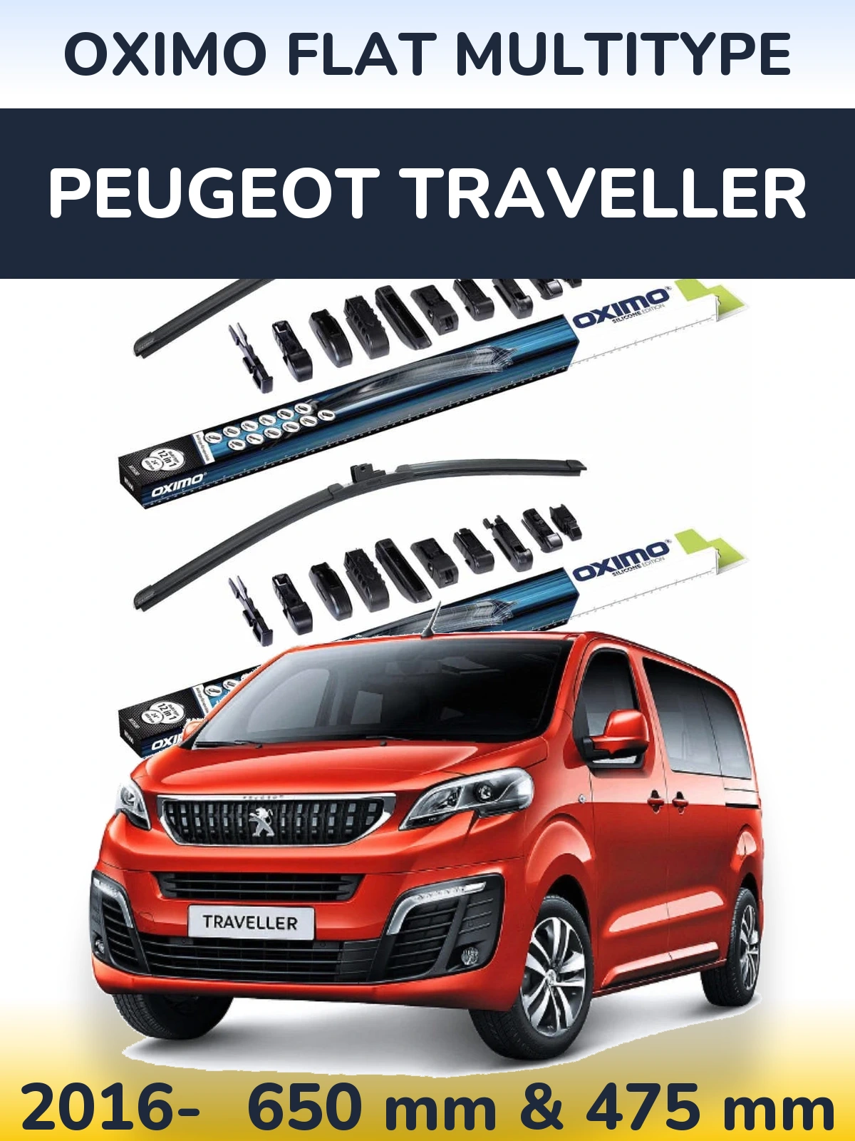 Komplet przednich wycieraczek Oximo Flat MultiType 650 & 475 mm do Peugeot Traveller 2016-2026