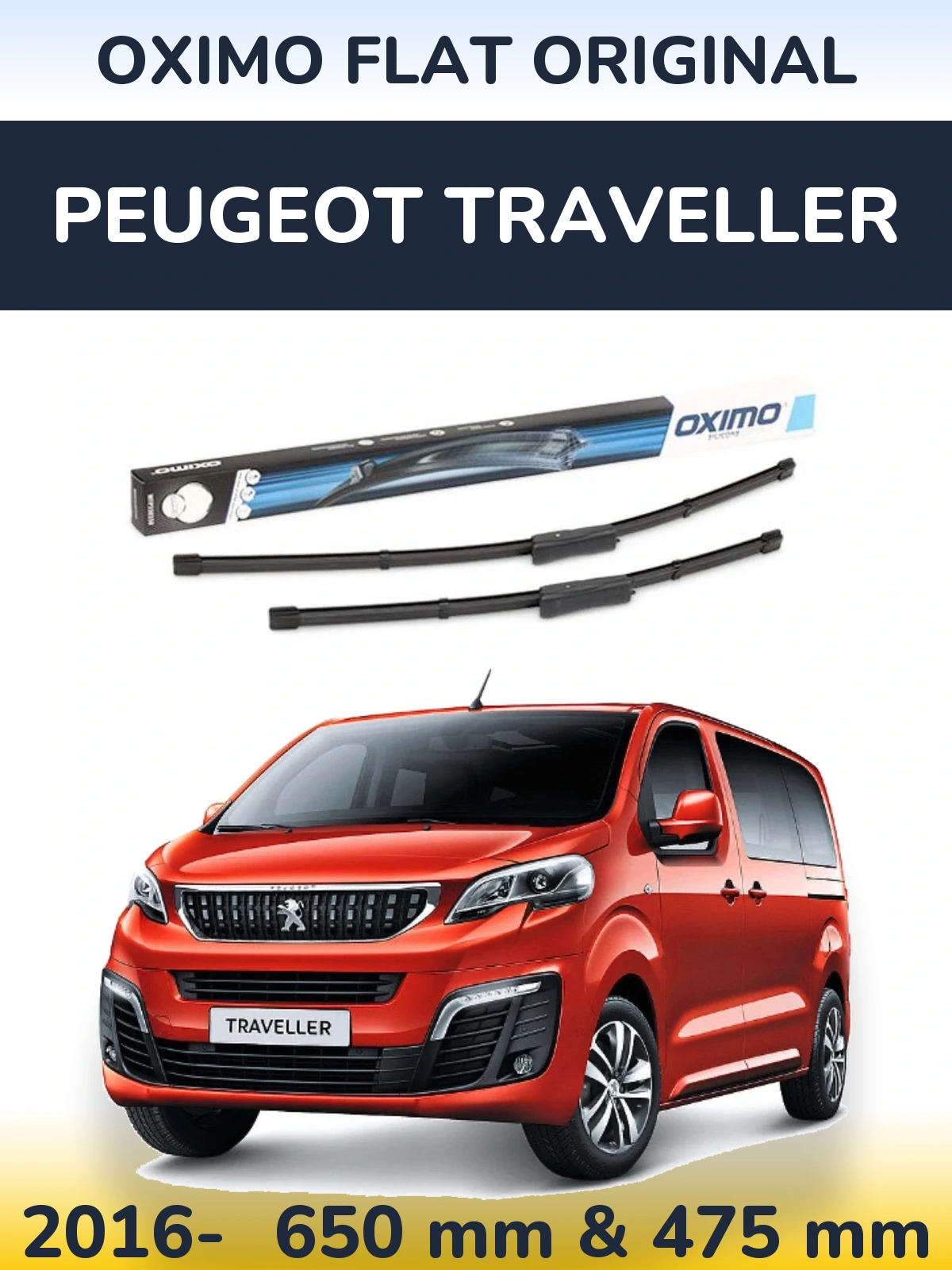 Komplet przednich wycieraczek Oximo Flat Original 650 & 475 mm do Peugeot Traveller 2016-2026