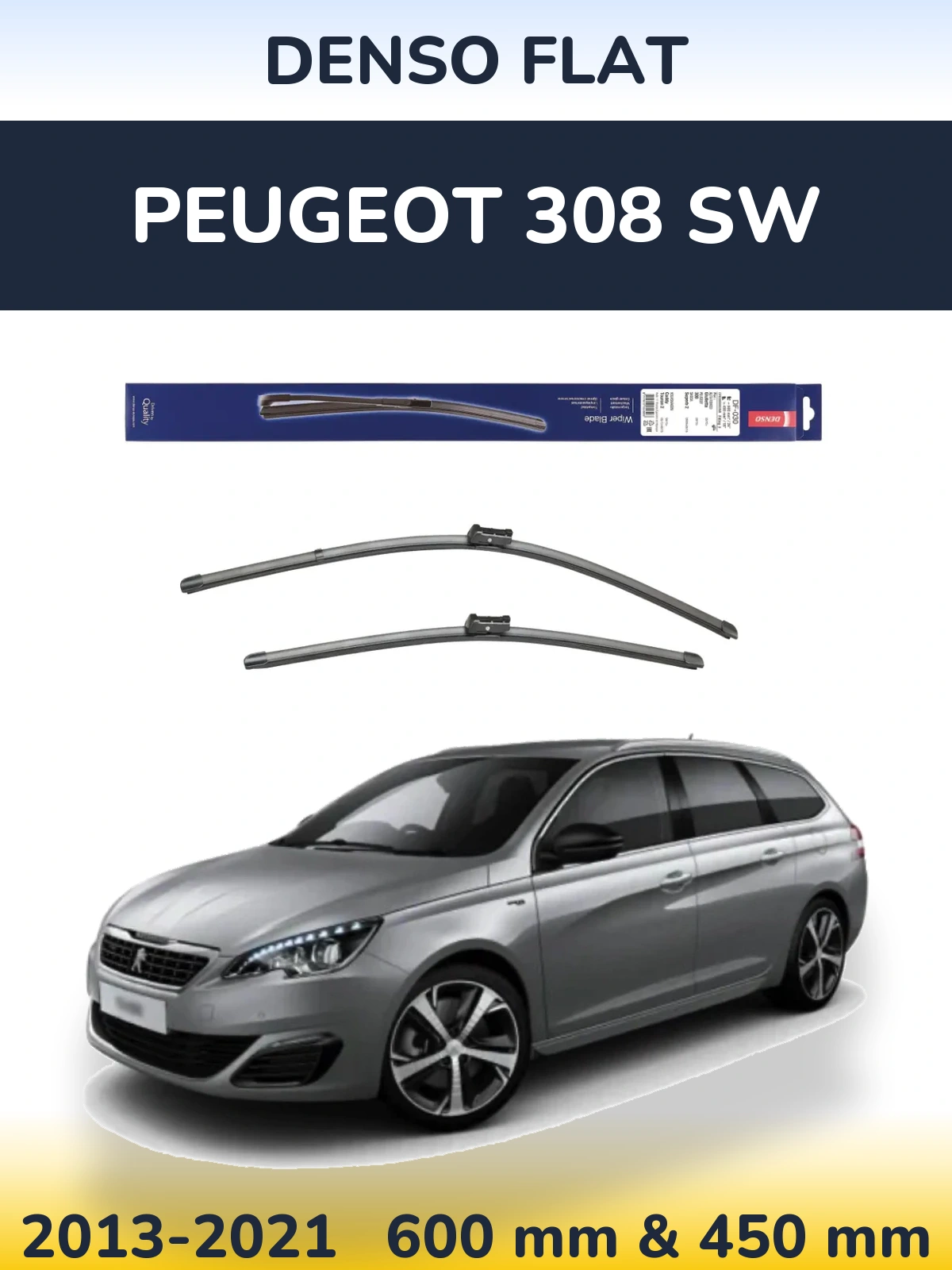 Komplet przednich wycieraczek Denso Flat 600 & 450 mm do Peugeot 308 SW 2013-2021