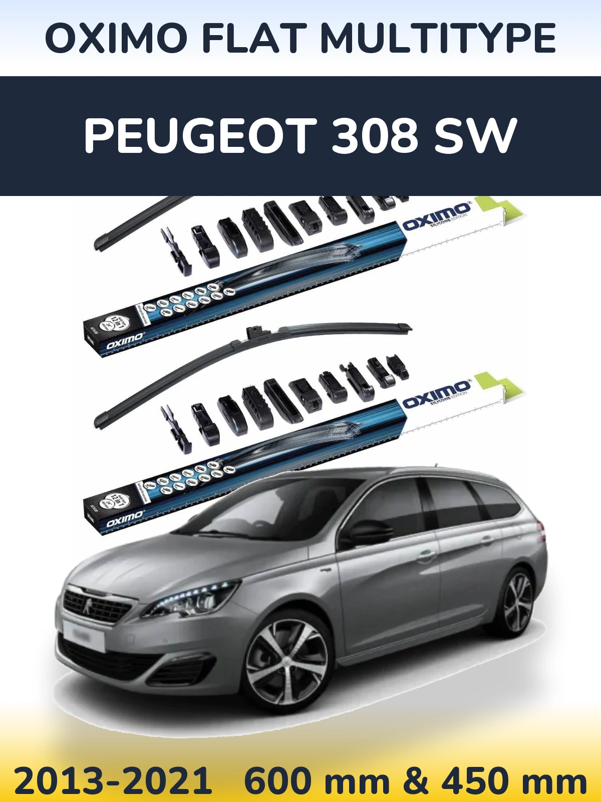 Komplet przednich wycieraczek Oximo Flat MultiType 600 & 450 mm do Peugeot 308 SW 2013-2021