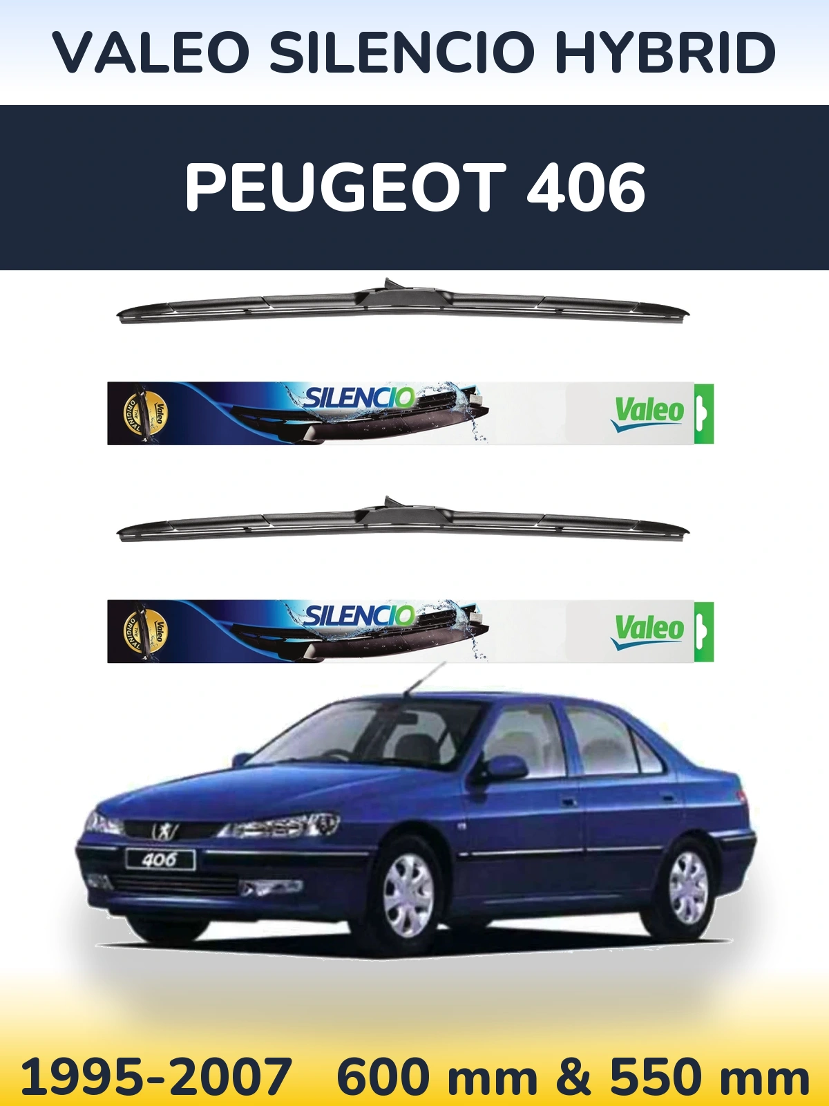 Komplet przednich wycieraczek Valeo Silencio Hybrid 600 & 550 mm do Peugeot 406 1995-2007