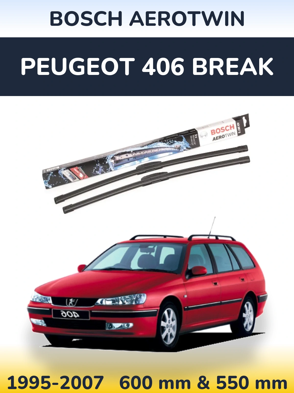 Komplet przednich wycieraczek BOSCH AeroTwin 600 & 550 mm do Peugeot 406 Break 1995-2007