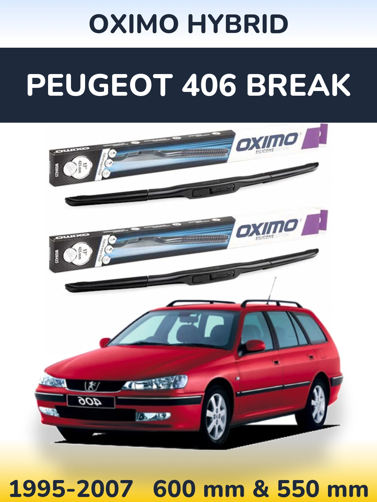 Komplet przednich wycieraczek Oximo Hybrid 600 & 550 mm do Peugeot 406 Break 1995-2007