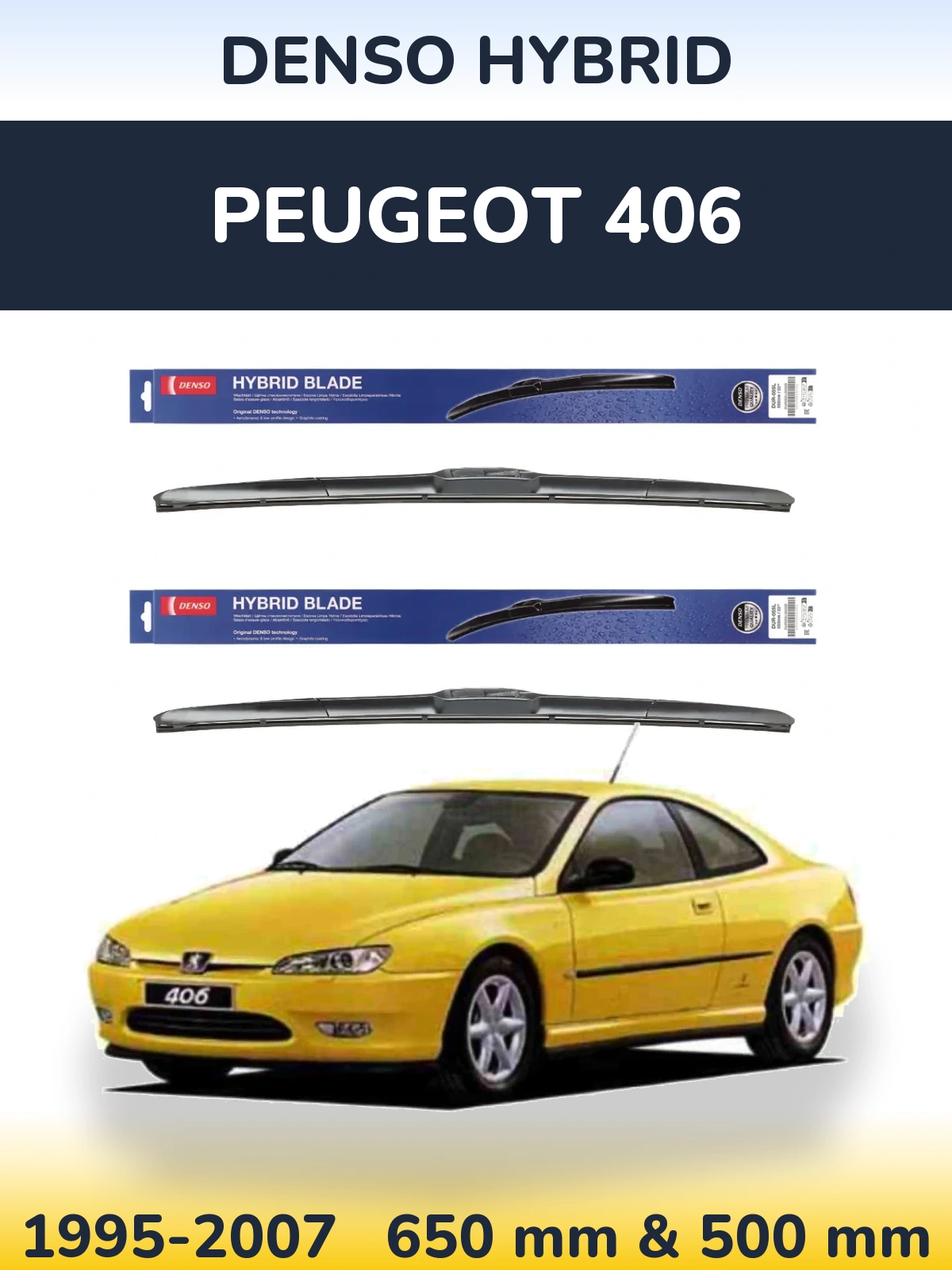 Komplet przednich wycieraczek Denso Hybrid 650 & 500 mm do Peugeot 406 1995-2007