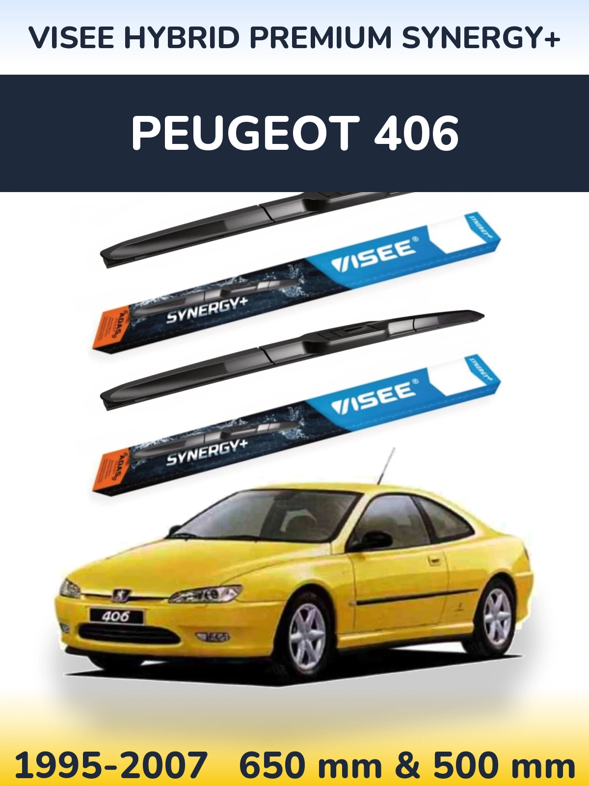 Комплект передних дворников VISEE HYBRID PREMIUM SYNERGY+ 650 & 500 мм для Peugeot 406 1995-2007