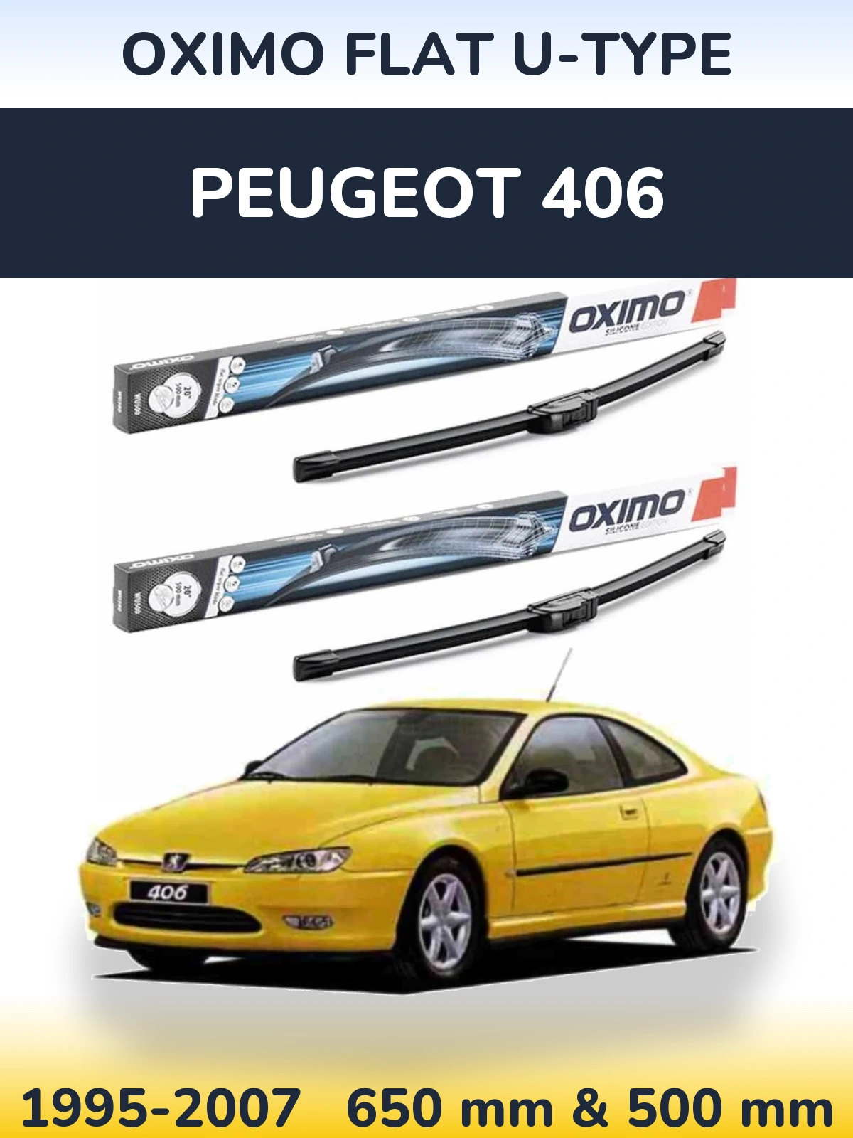 Комплект передних дворников Oximo Flat U-type 650 & 500 мм для Peugeot 406 1995-2007