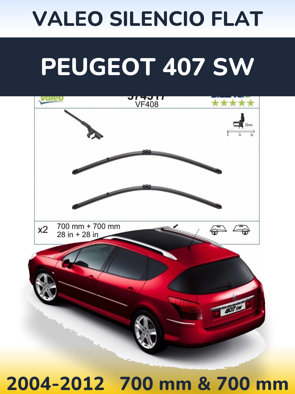 Комплект передних дворников Valeo Silencio Flat 700 & 700 мм для Peugeot 407 SW 2004-2012
