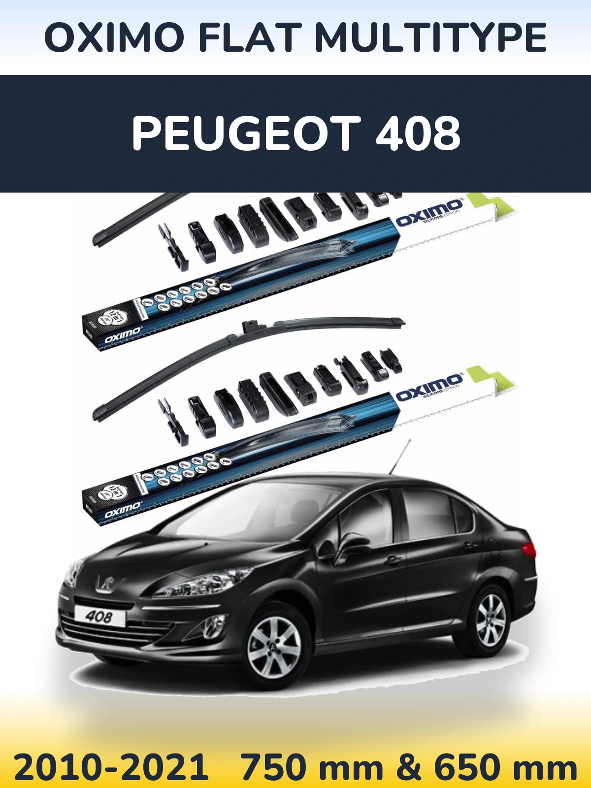 Комплект передних дворников Oximo Flat MultiТипe 750 & 650 мм для Peugeot 408 2010-2021