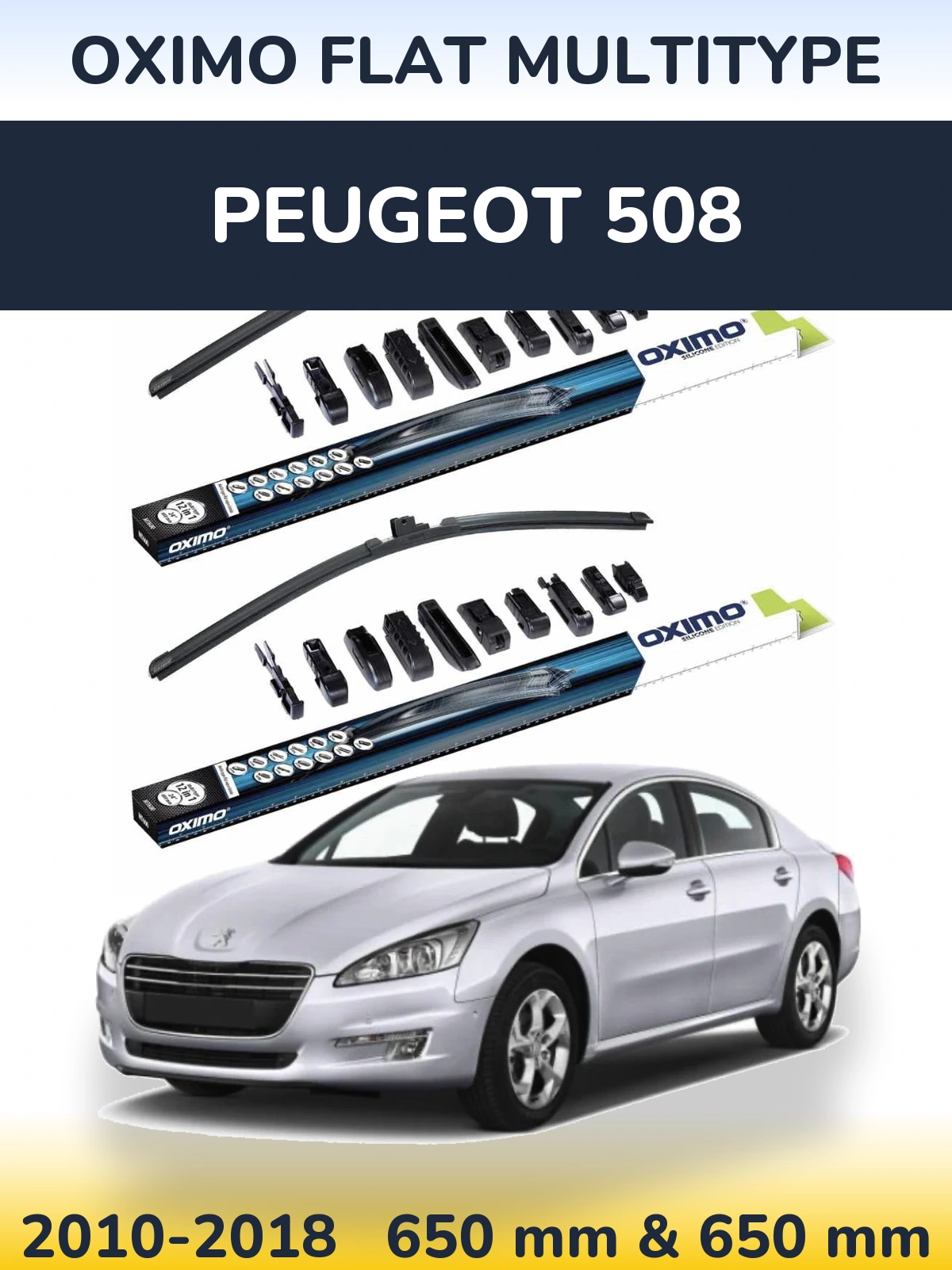 Комплект передних дворников Oximo Flat MultiТипe 650 & 650 мм для Peugeot 508 2010-2018