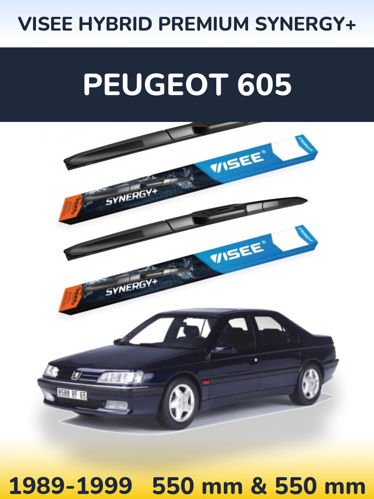 Komplet przednich wycieraczek VISEE HYBRID PREMIUM SYNERGY+ 550 & 550 mm do Peugeot 605 1989-1999
