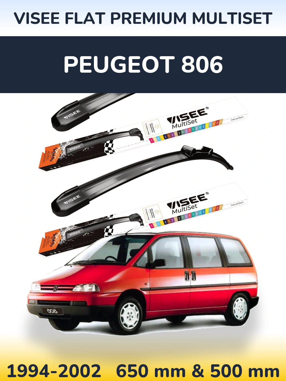Front wiper blade set VISEE FLAT PREMIUM MultiSet 650 & 500 mm for Peugeot 806 1994-2002