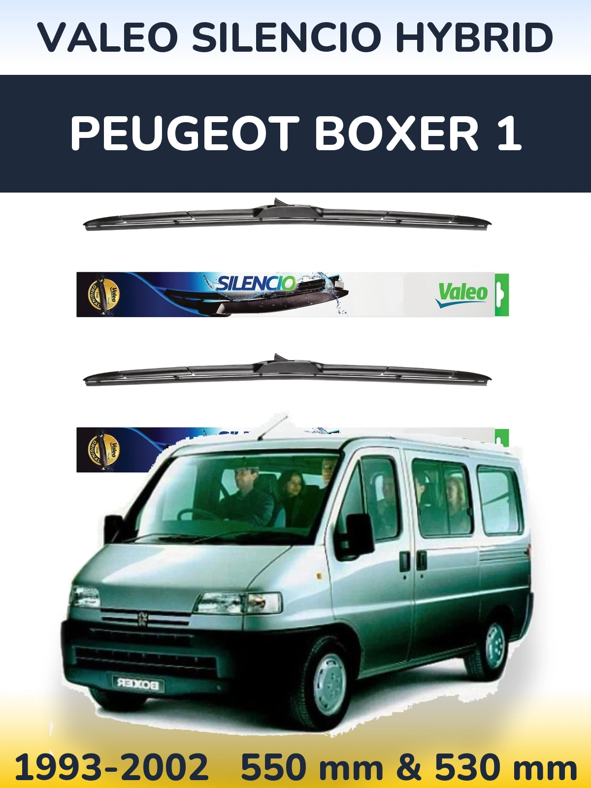 Комплект передних дворников Valeo Silencio Hybrid 550 & 530 мм для Peugeot Boxer 1 1993-2002