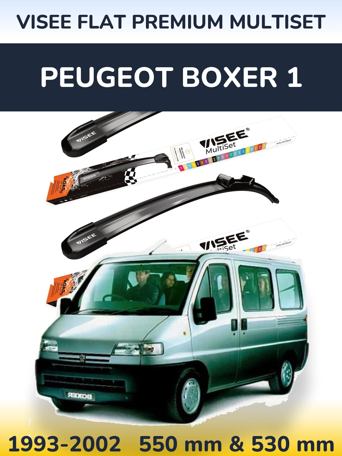 Front wiper blade set VISEE FLAT PREMIUM MultiSet 550 & 530 mm for Peugeot Boxer 1 1993-2002
