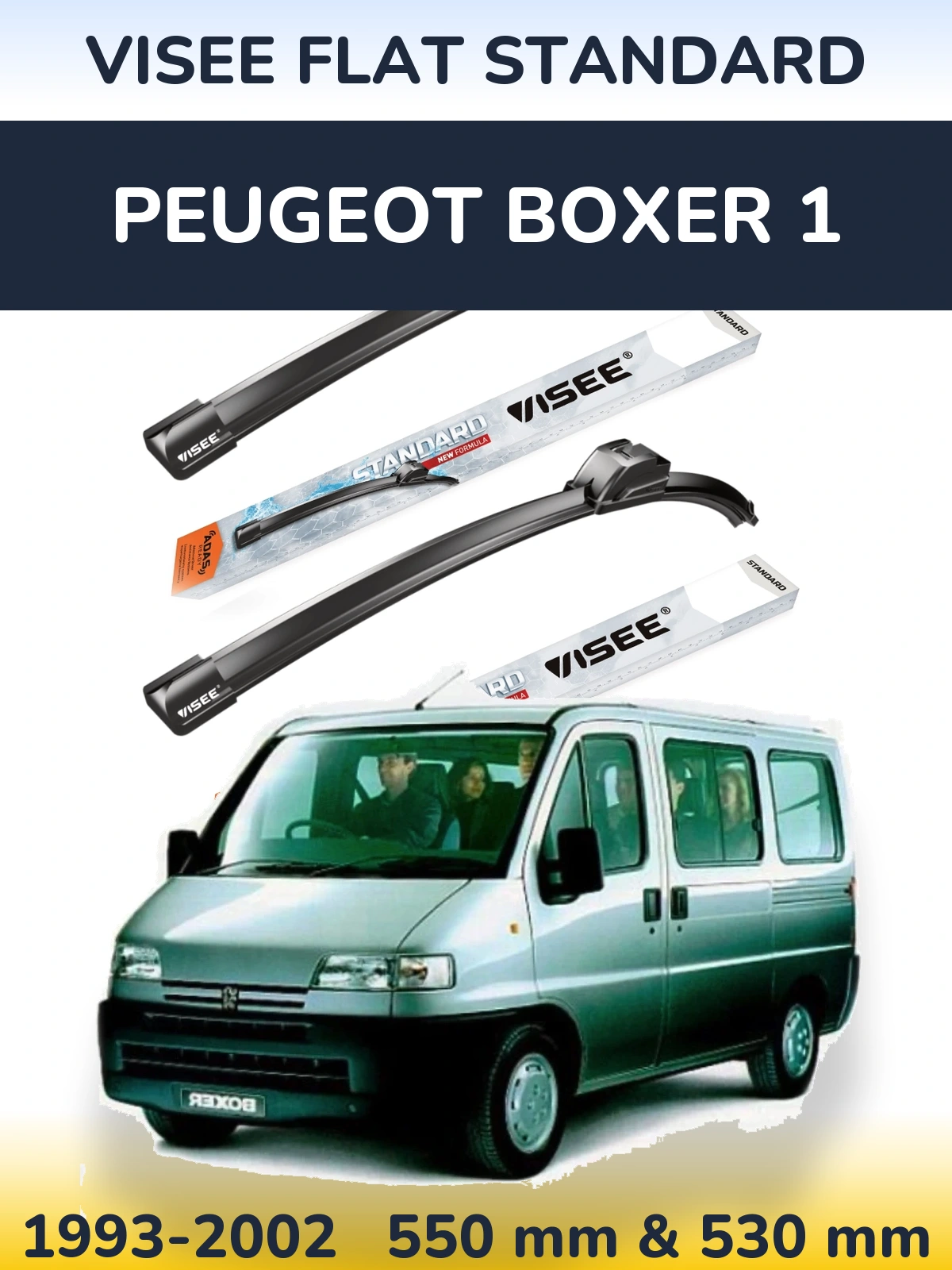 Komplet przednich wycieraczek VISEE FLAT STANDARD 550 & 530 mm do Peugeot Boxer 1 1993-2002