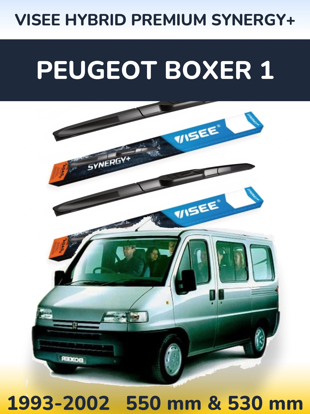 Komplet przednich wycieraczek VISEE HYBRID PREMIUM SYNERGY+ 550 & 530 mm do Peugeot Boxer 1 1993-2002