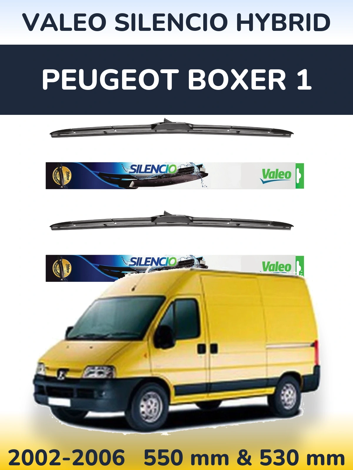 Komplet przednich wycieraczek Valeo Silencio Hybrid 550 & 530 mm do Peugeot Boxer 1 2002-2006