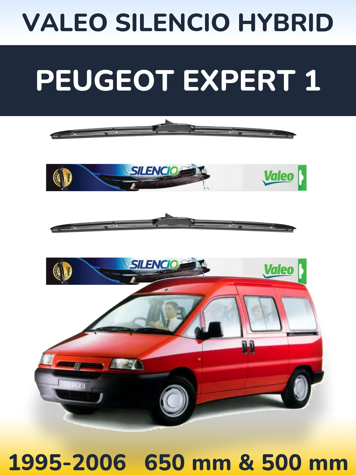 Комплект передних дворников Valeo Silencio Hybrid 650 & 500 мм для Peugeot Expert 1 1995-2006