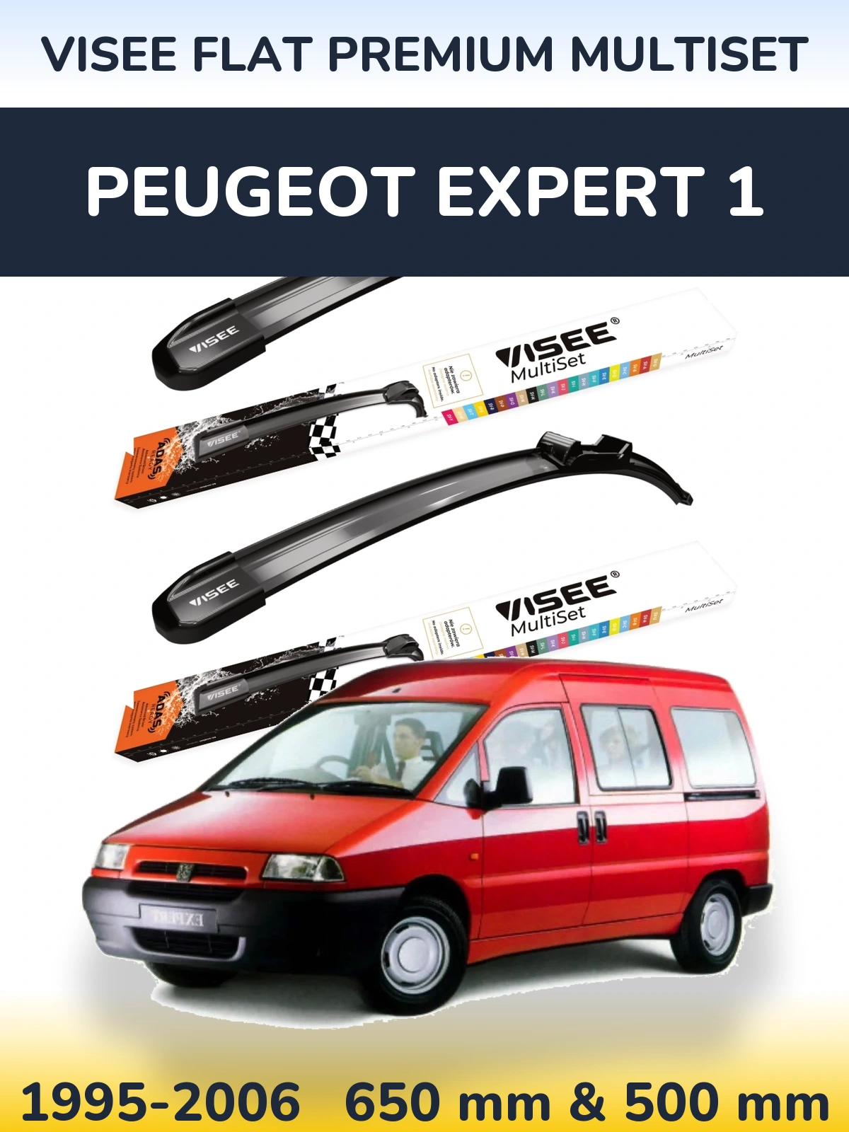 Комплект передних дворников VISEE FLAT PREMIUM MultiSet 650 & 500 мм для Peugeot Expert 1 1995-2006