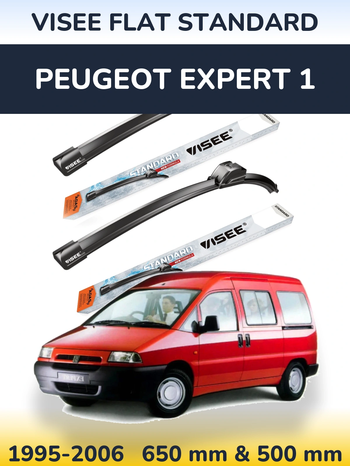 Komplet przednich wycieraczek VISEE FLAT STANDARD 650 & 500 mm do Peugeot Expert 1 1995-2006
