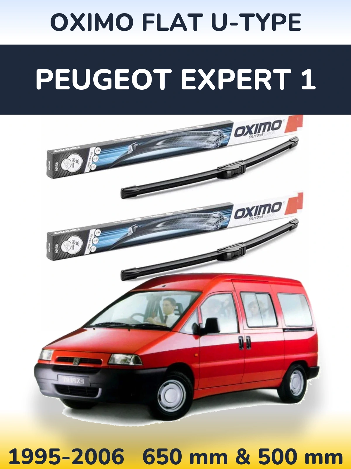 Komplet przednich wycieraczek Oximo Flat U-type 650 & 500 mm do Peugeot Expert 1 1995-2006