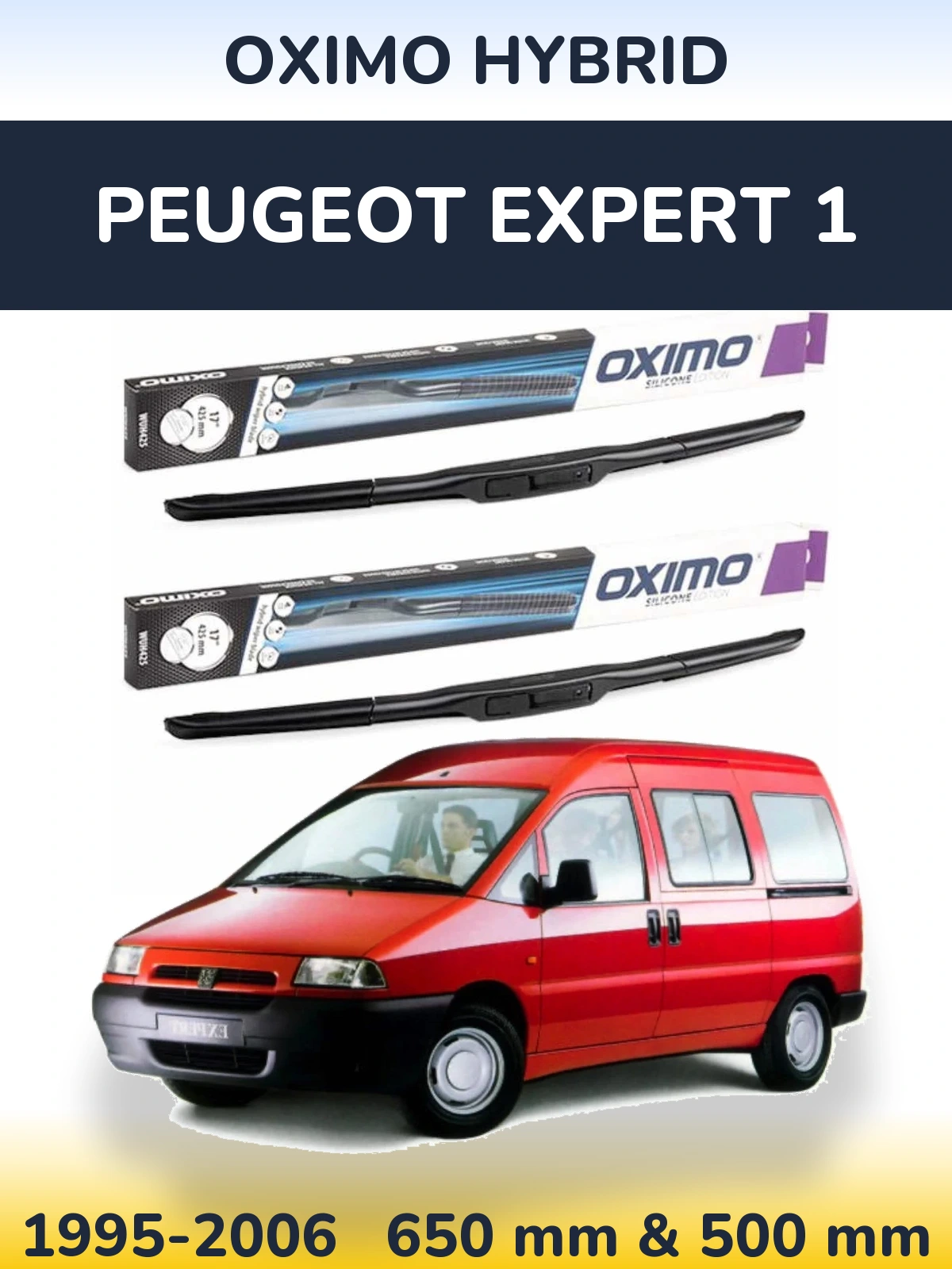 Комплект передних дворников Oximo Hybrid 650 & 500 мм для Peugeot Expert 1 1995-2006