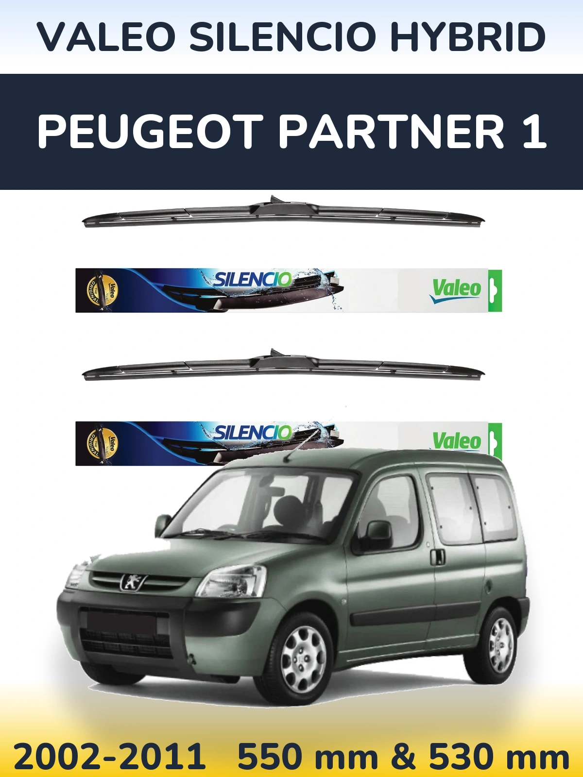 Комплект передних дворников Valeo Silencio Hybrid 550 & 530 мм для Peugeot Partner 1 2002-2011