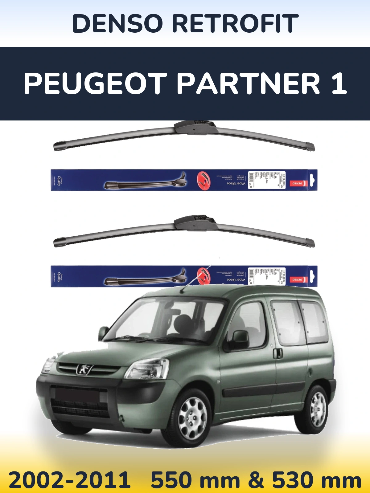 Komplet przednich wycieraczek Denso Retrofit 550 & 530 mm do Peugeot Partner 1 2002-2011