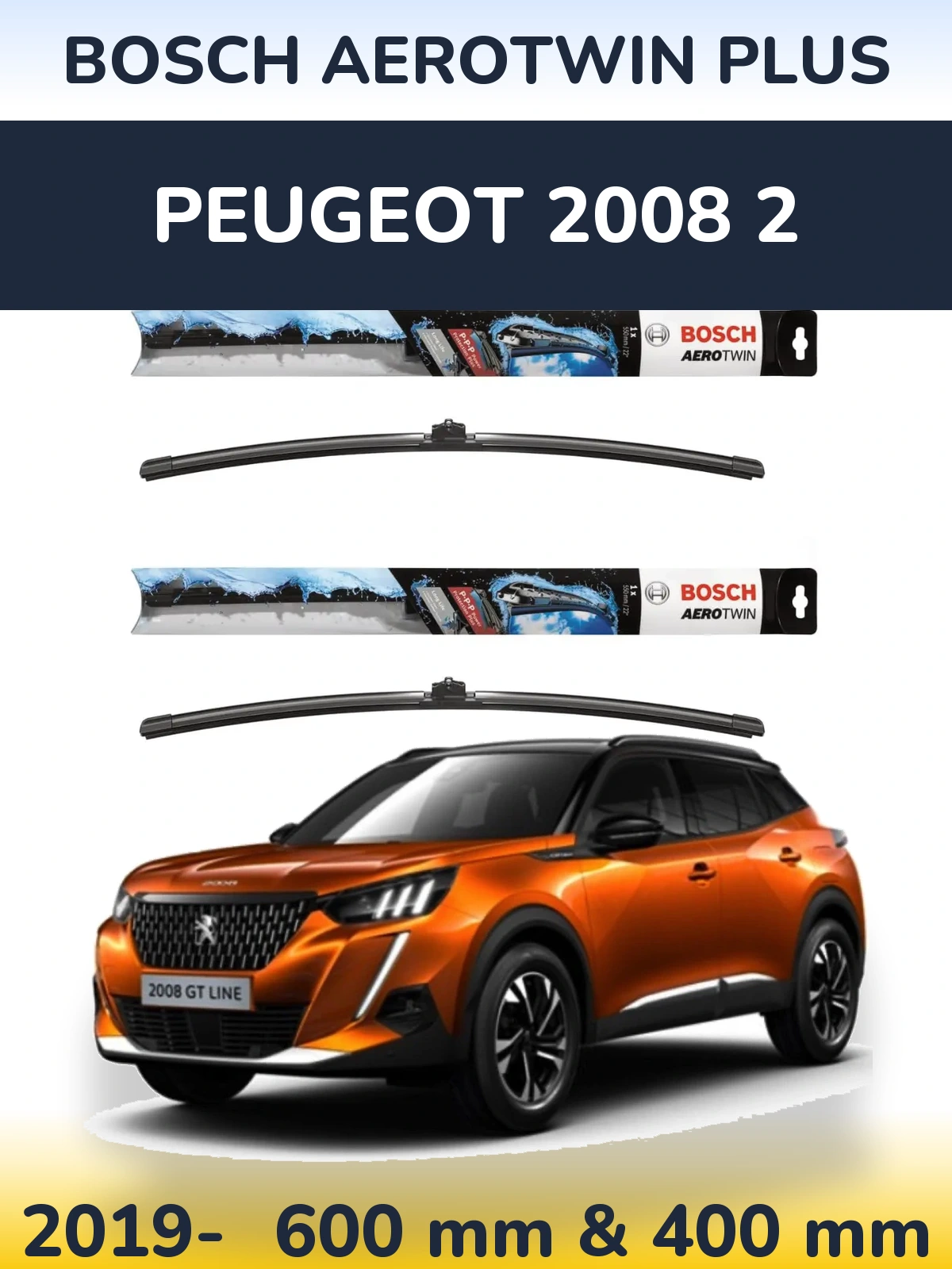 Комплект передних дворников BOSCH AeroTwin Plus 600 & 400 мм для Peugeot 2008 2 2019-2026