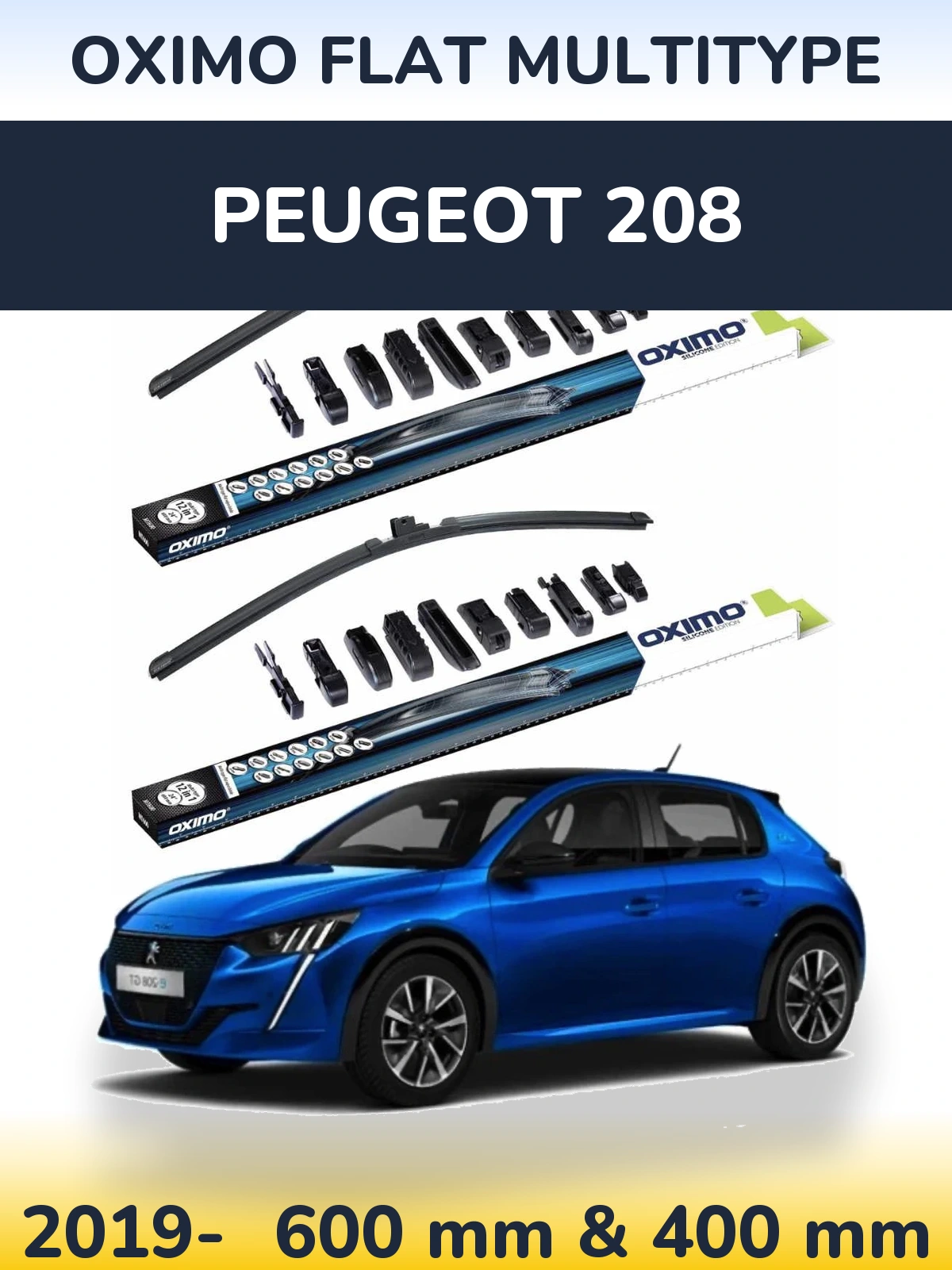 Комплект передних дворников Oximo Flat MultiТипe 600 & 400 мм для Peugeot 208 2019-2026
