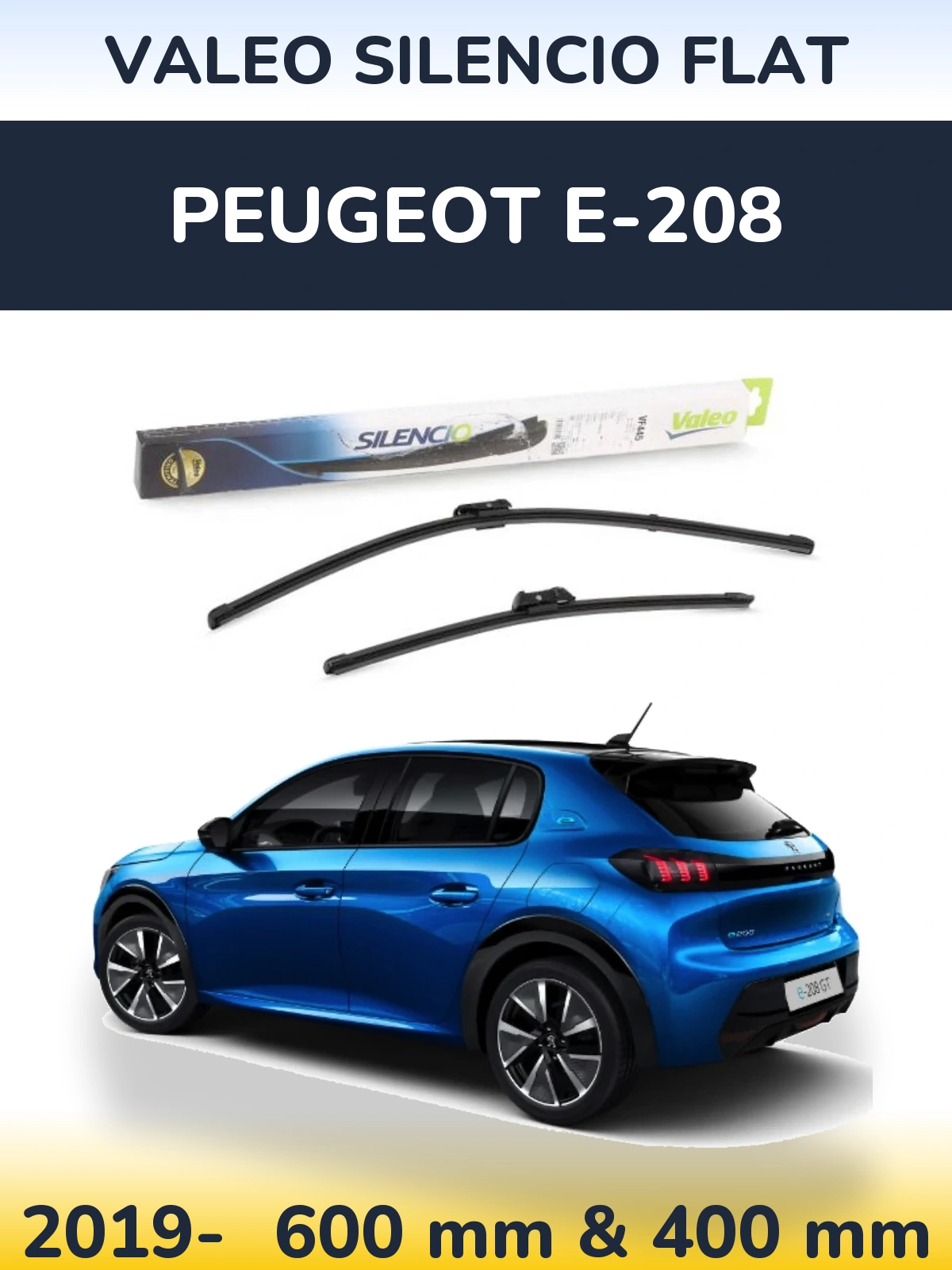 Комплект передних дворников Valeo Silencio Flat 600 & 400 мм для Peugeot e-208 2019-2026
