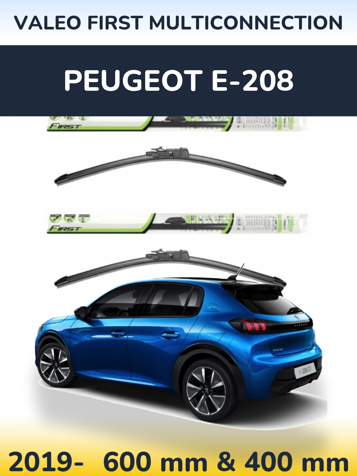 Комплект передних дворников Valeo First MultiConnection 600 & 400 мм для Peugeot e-208 2019-2026
