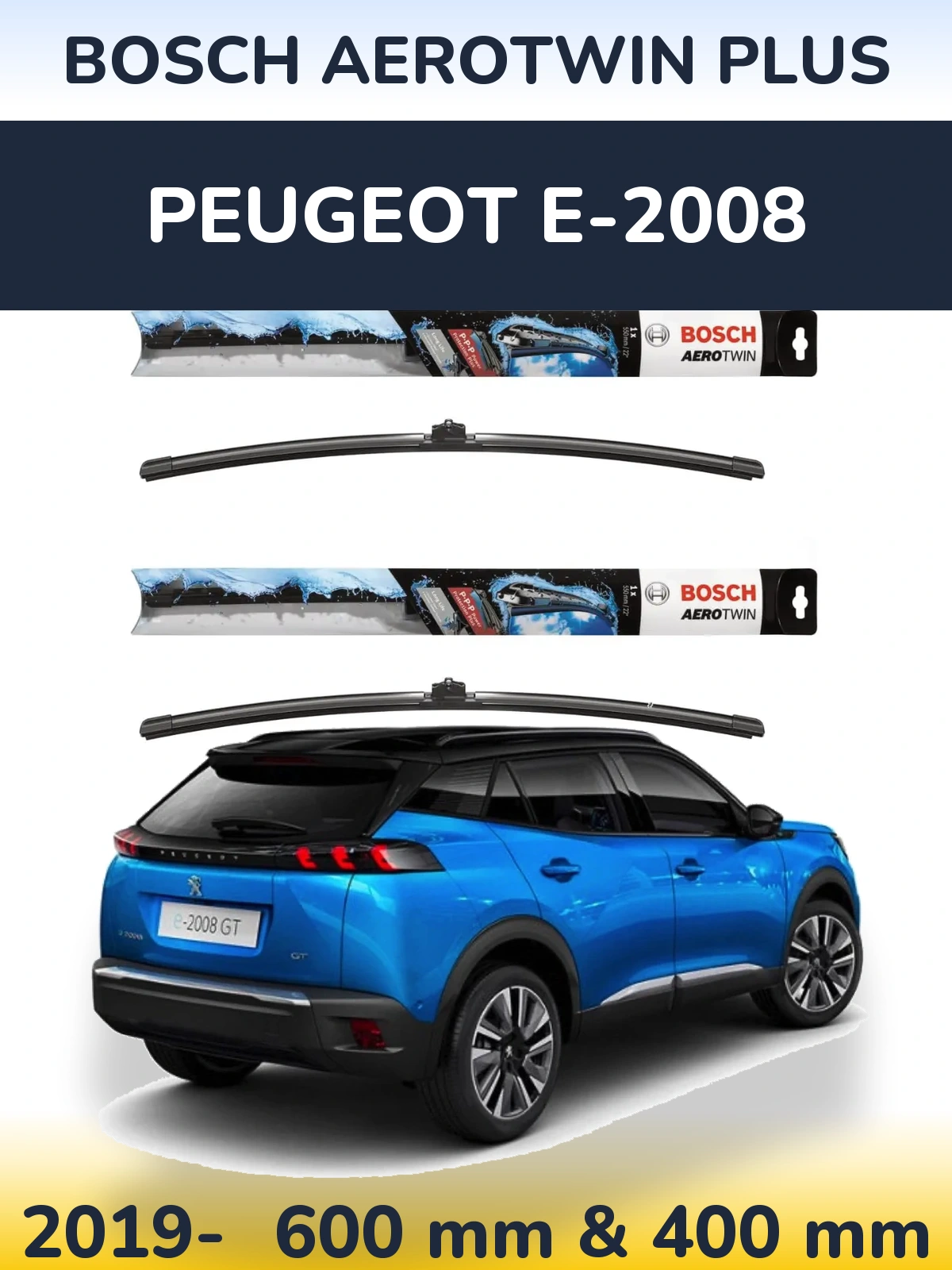 Komplet przednich wycieraczek BOSCH AeroTwin Plus 600 & 400 mm do Peugeot e-2008 2019-2026