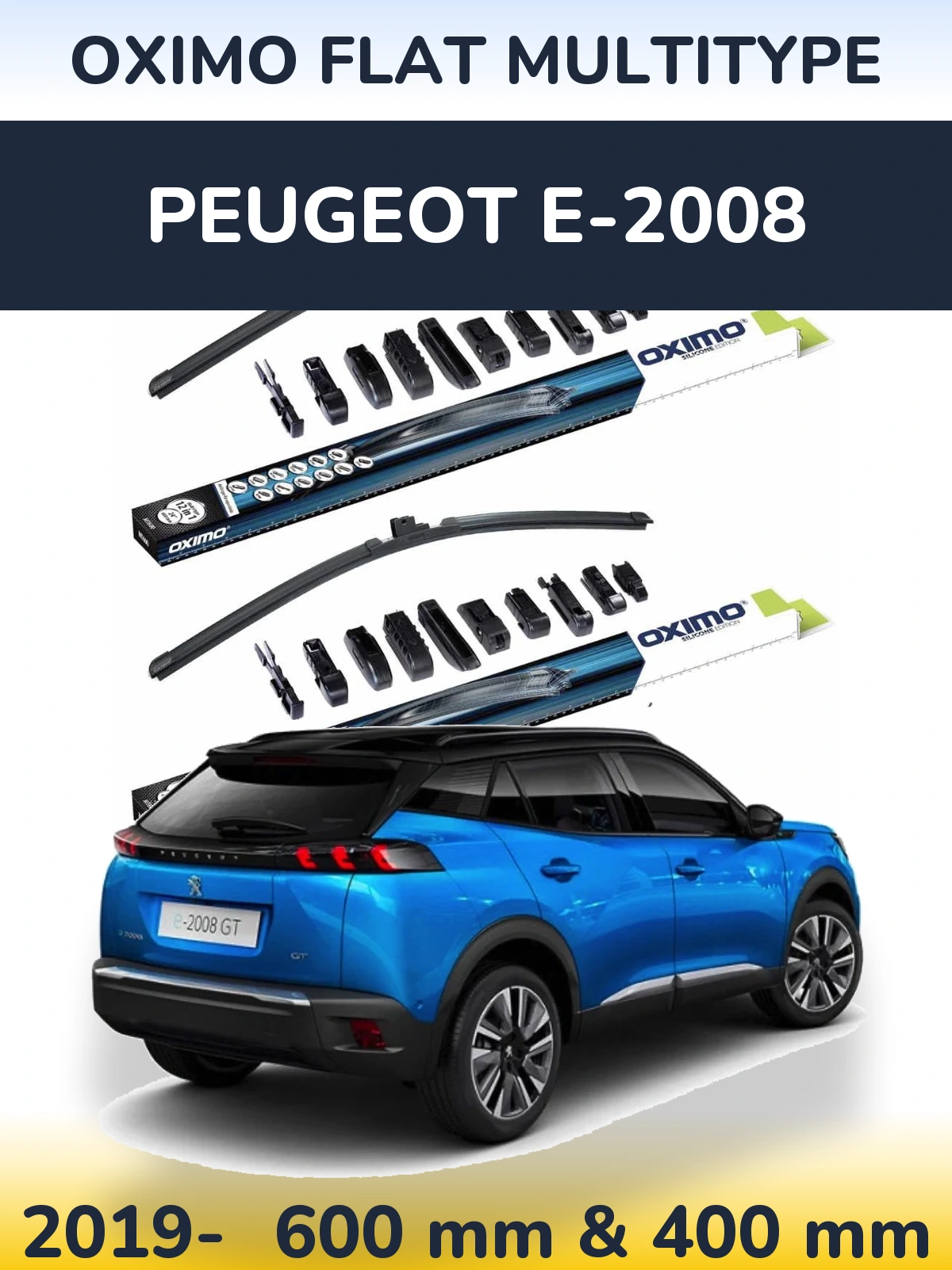 Комплект передних дворников Oximo Flat MultiТипe 600 & 400 мм для Peugeot e-2008 2019-2026