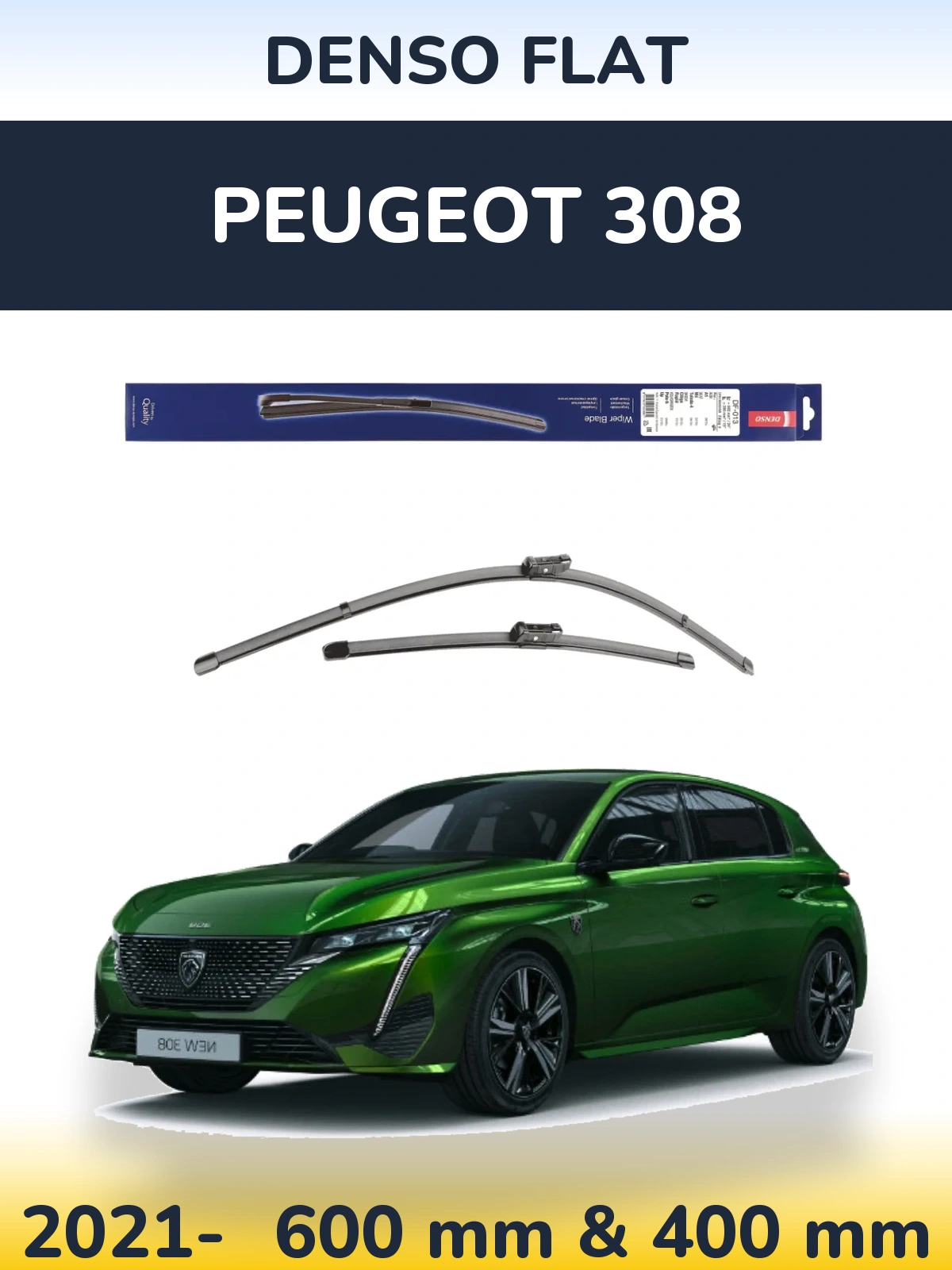 Комплект передних дворников Denso Flat 600 & 380 мм для Peugeot 308 2021-2026