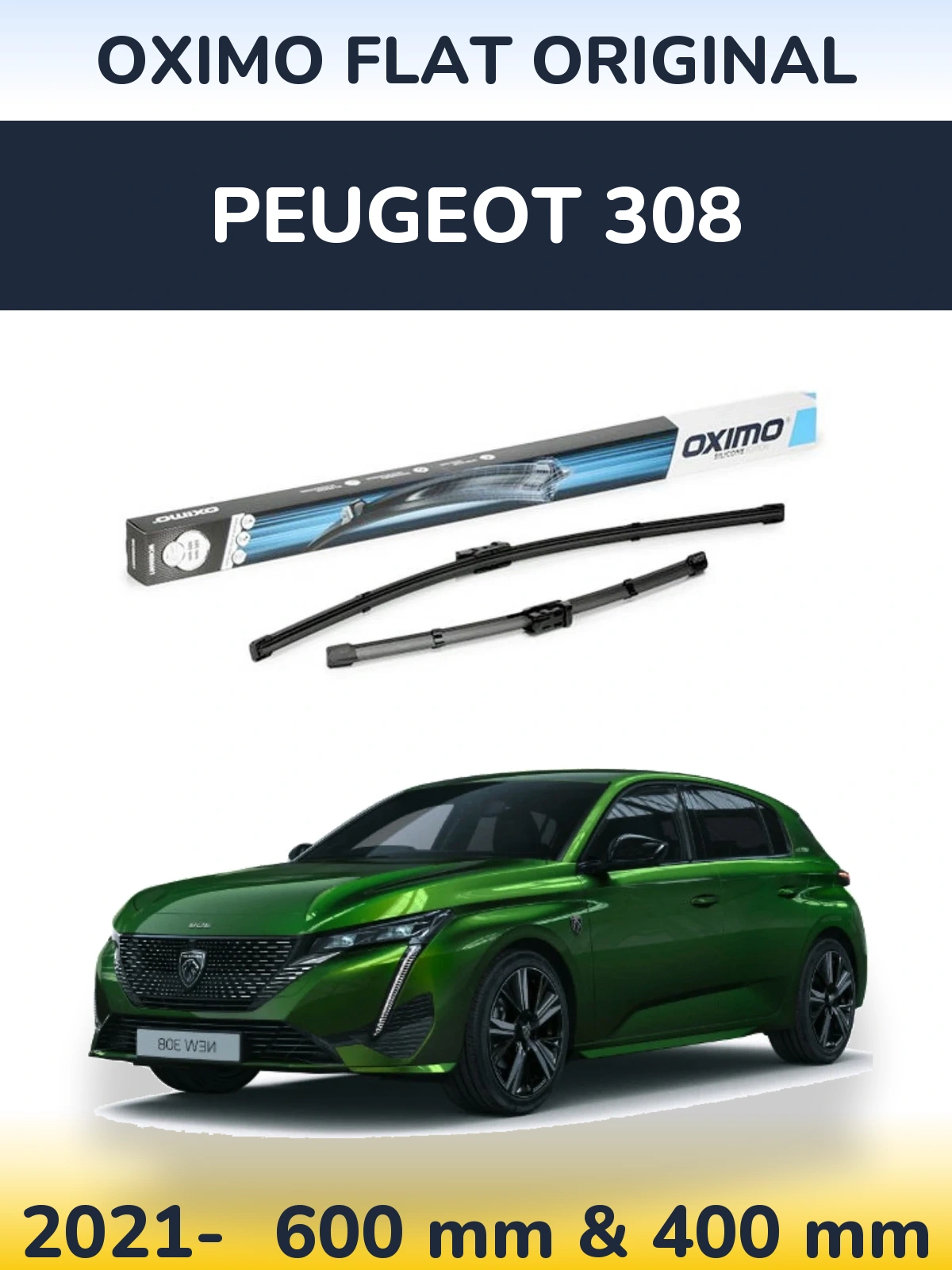 Комплект передних дворников Oximo Flat Original 600 & 400 мм для Peugeot 308 2021-2026