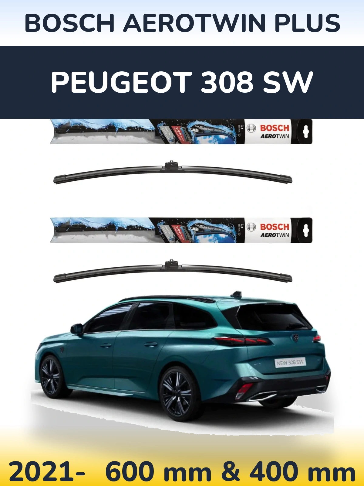 Komplet przednich wycieraczek BOSCH AeroTwin Plus 600 & 400 mm do Peugeot 308 SW 2021-2026