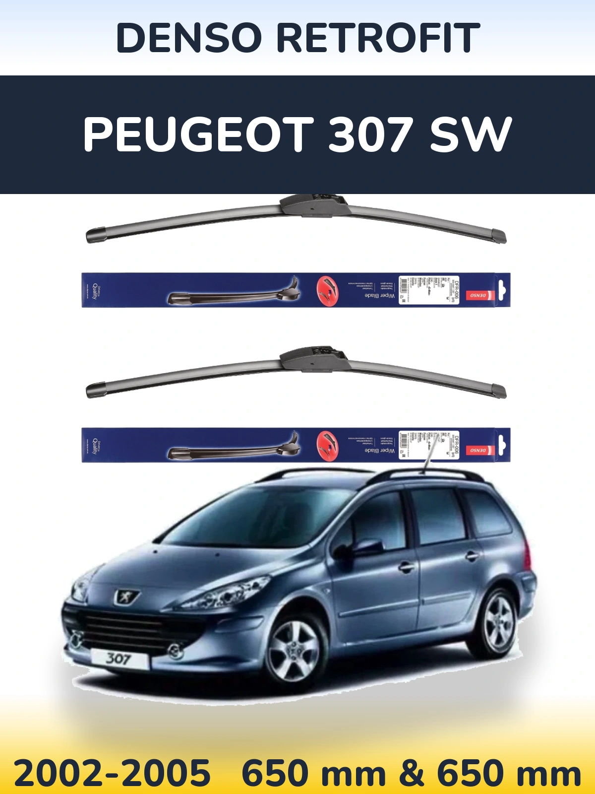 Комплект передних дворников Denso Retrofit 650 & 650 мм для Peugeot 307 SW 2002-2005