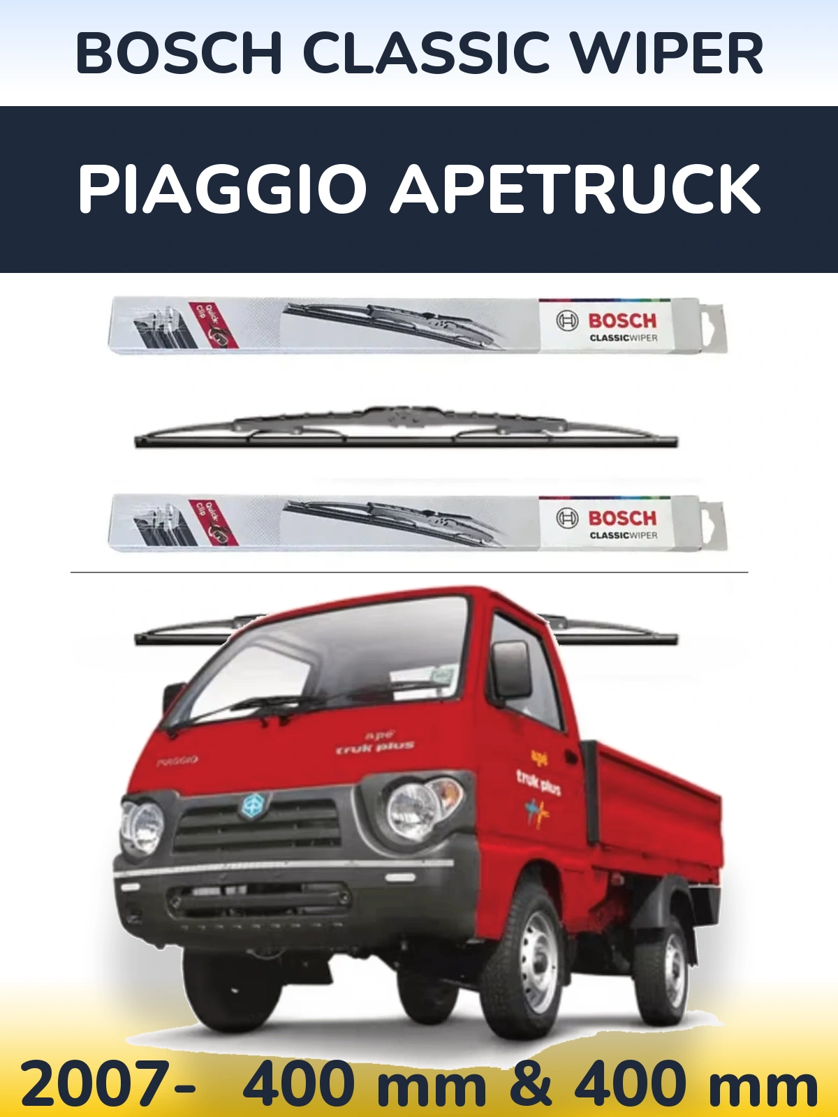 Komplet przednich wycieraczek BOSCH Classic Wiper 400 & 400 mm do Piaggio Apetruck 2007-2026